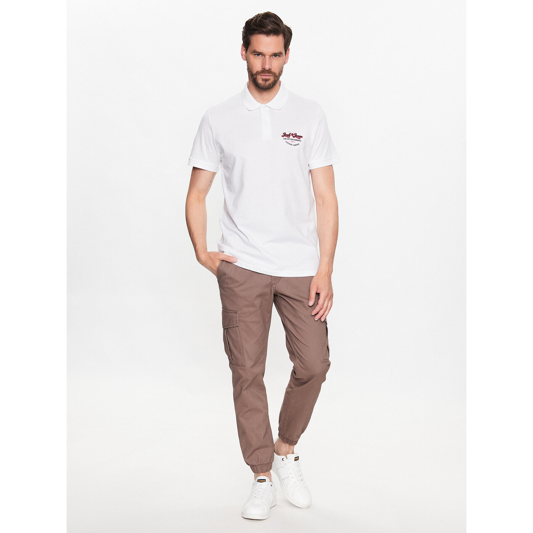 Jack&Jones Тениска с яка и копчета Andy 12223714 Бял Regular Fit - Pepit.bg