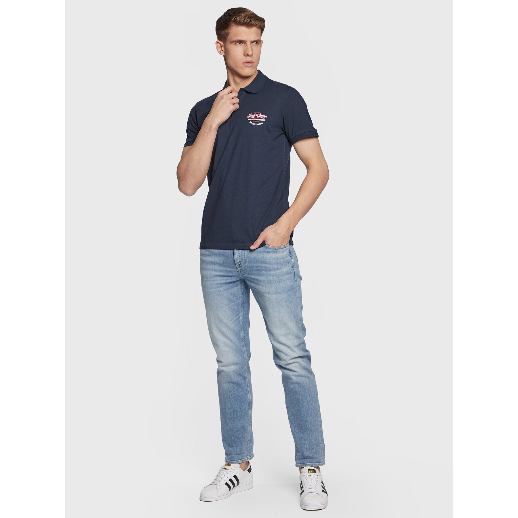 Jack&Jones Тениска с яка и копчета Andy 12223714 Тъмносин Regular Fit - Pepit.bg