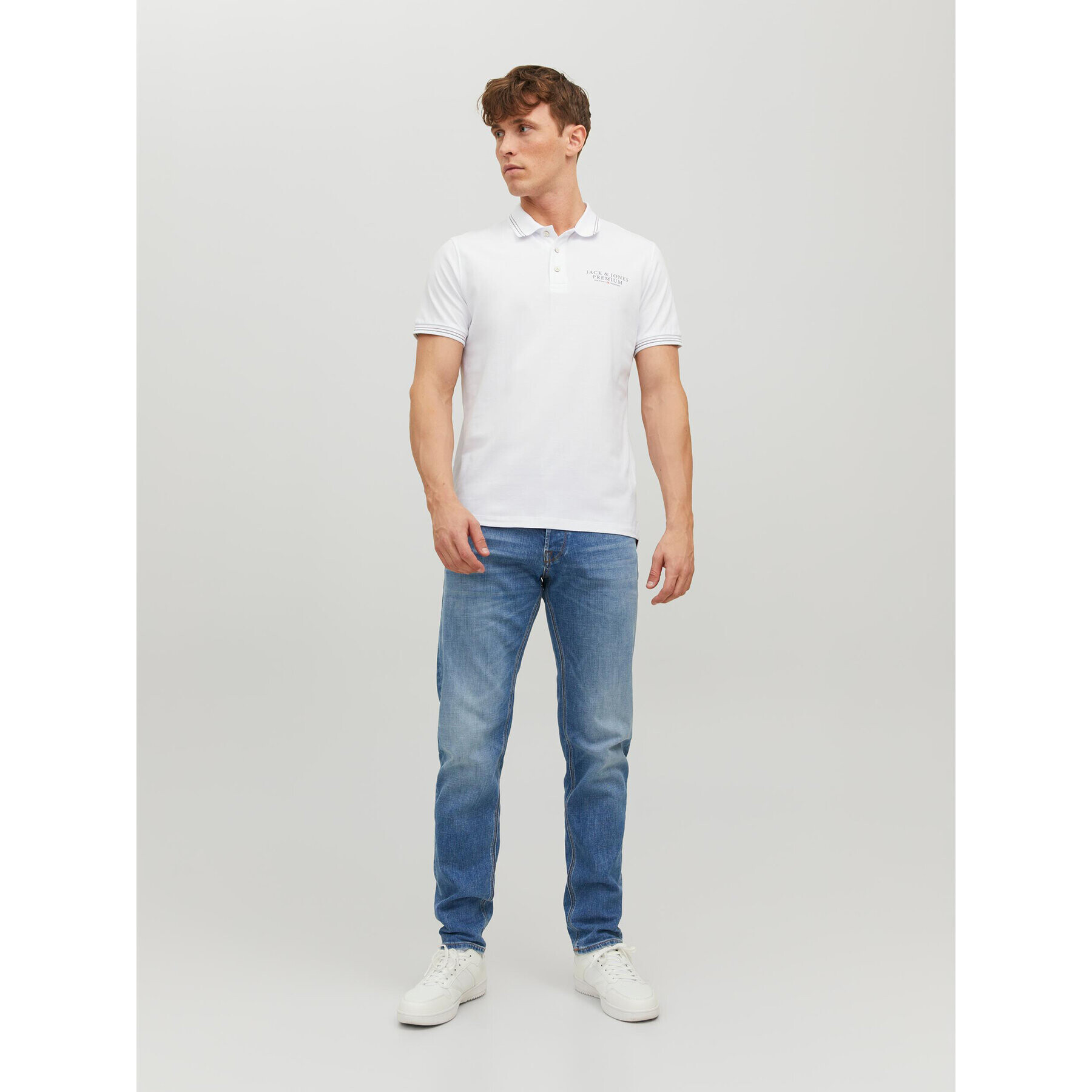 Jack&Jones Тениска с яка и копчета 12228843 Бял Regular Fit - Pepit.bg