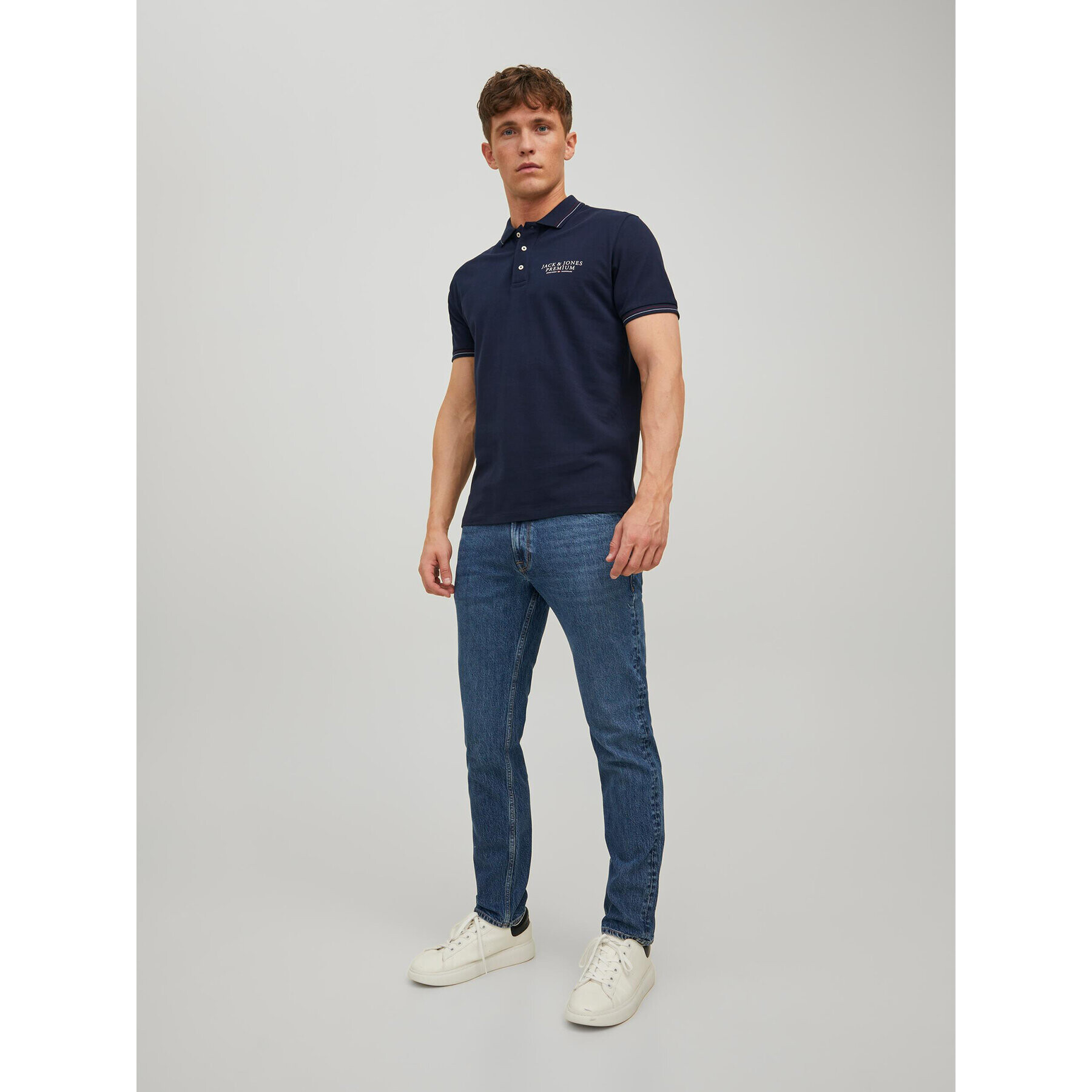 Jack&Jones Тениска с яка и копчета 12228843 Тъмносин American Fit - Pepit.bg