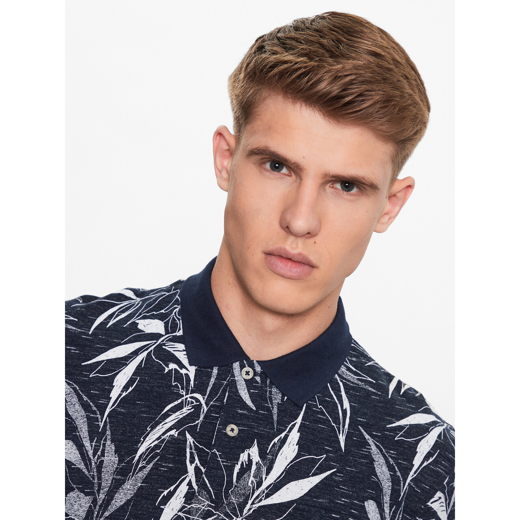 Jack&Jones Тениска с яка и копчета Rayon 12230268 Тъмносин Standard Fit - Pepit.bg