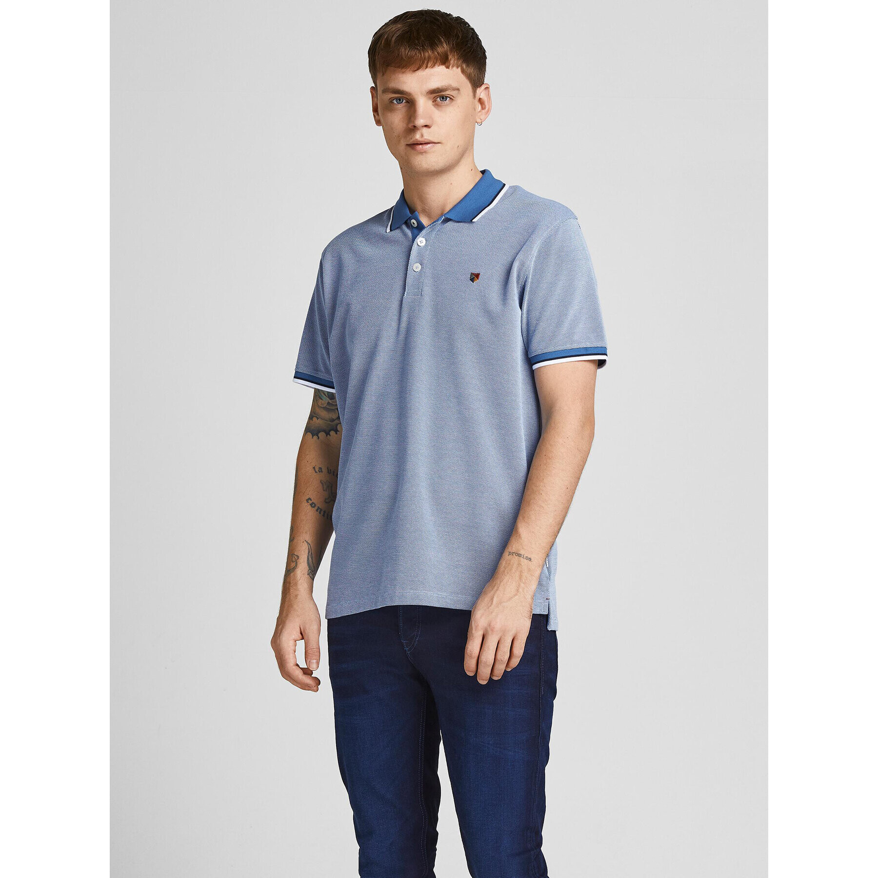 Jack&Jones Тениска с яка и копчета Bluwin 12169064 Син Regular Fit - Pepit.bg