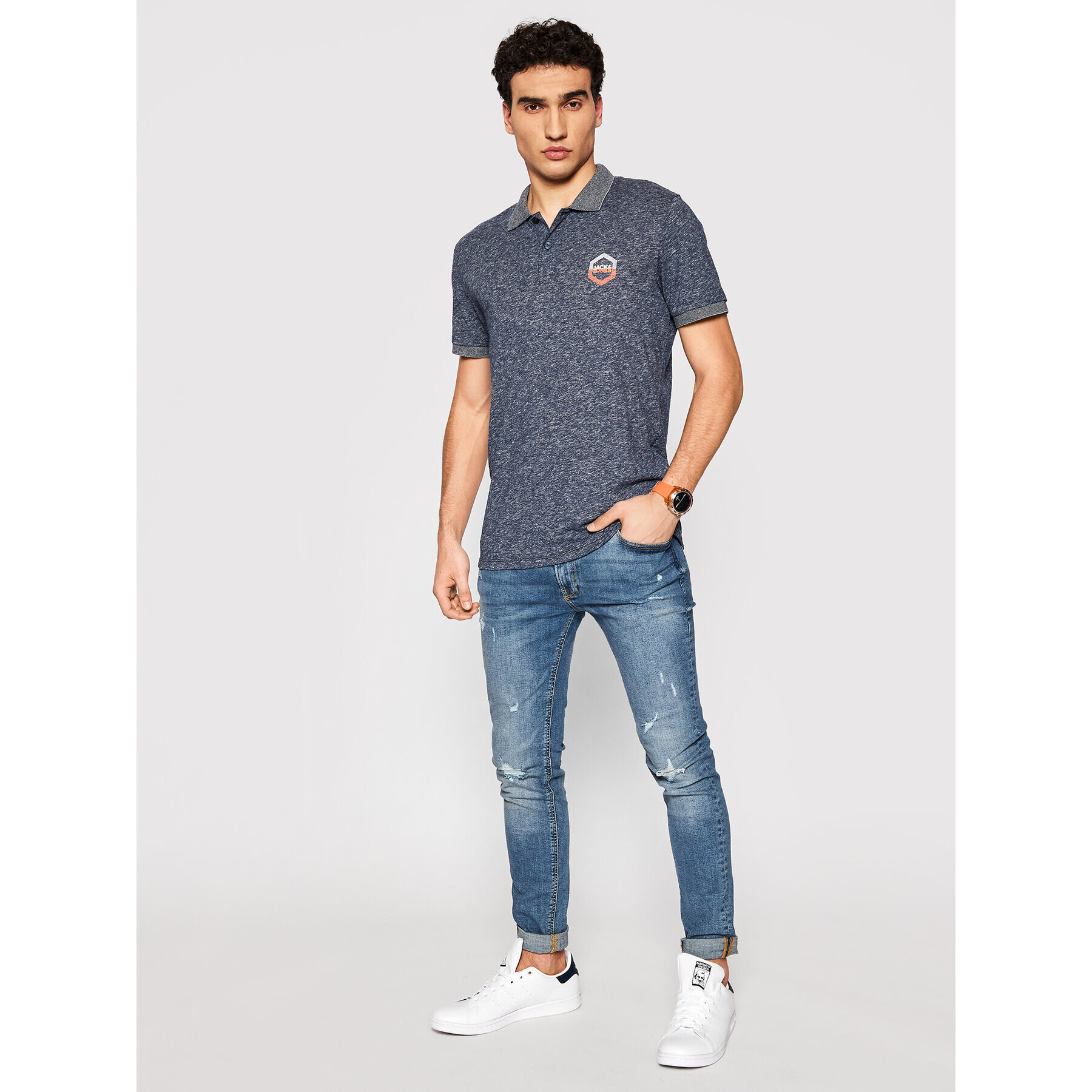 Jack&Jones Тениска с яка и копчета Elight 12182651 Тъмносин Regular Fit - Pepit.bg