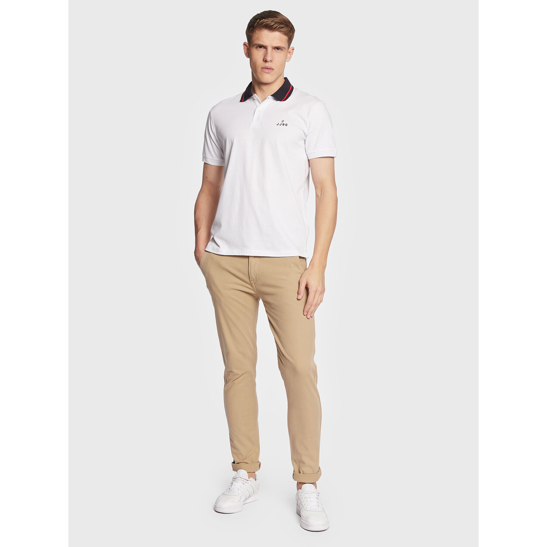 Jack&Jones Тениска с яка и копчета Joe 12221190 Бял Regular Fit - Pepit.bg