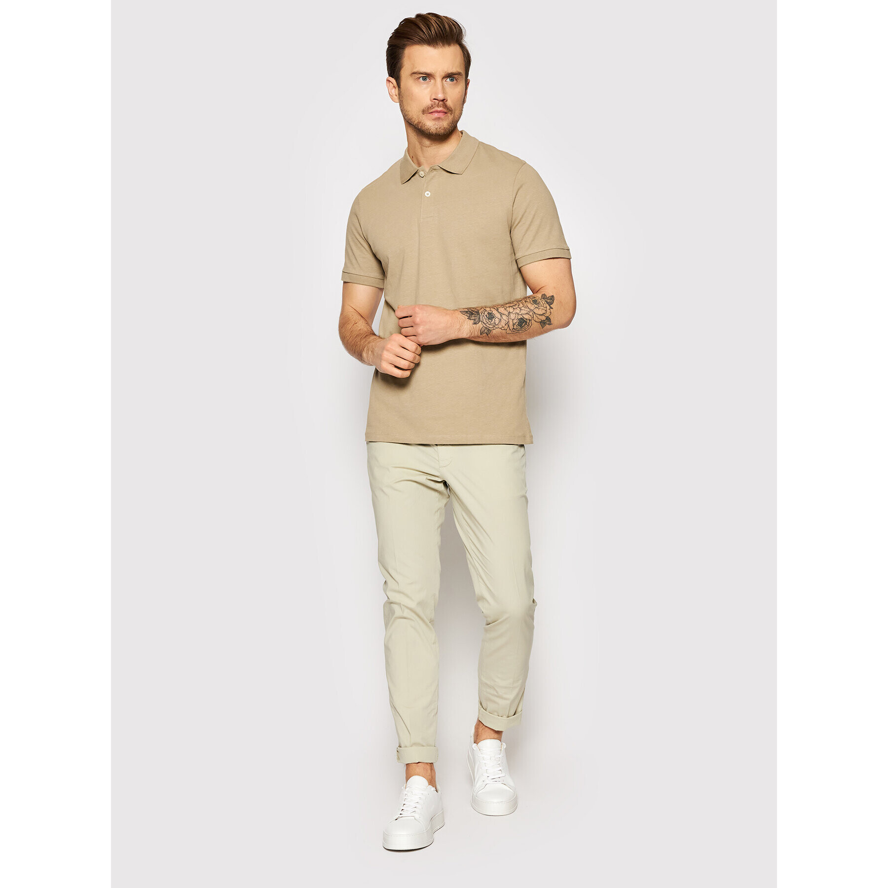 Jack&Jones Тениска с яка и копчета Linen Basic 12199714 Кафяв Regular Fit - Pepit.bg