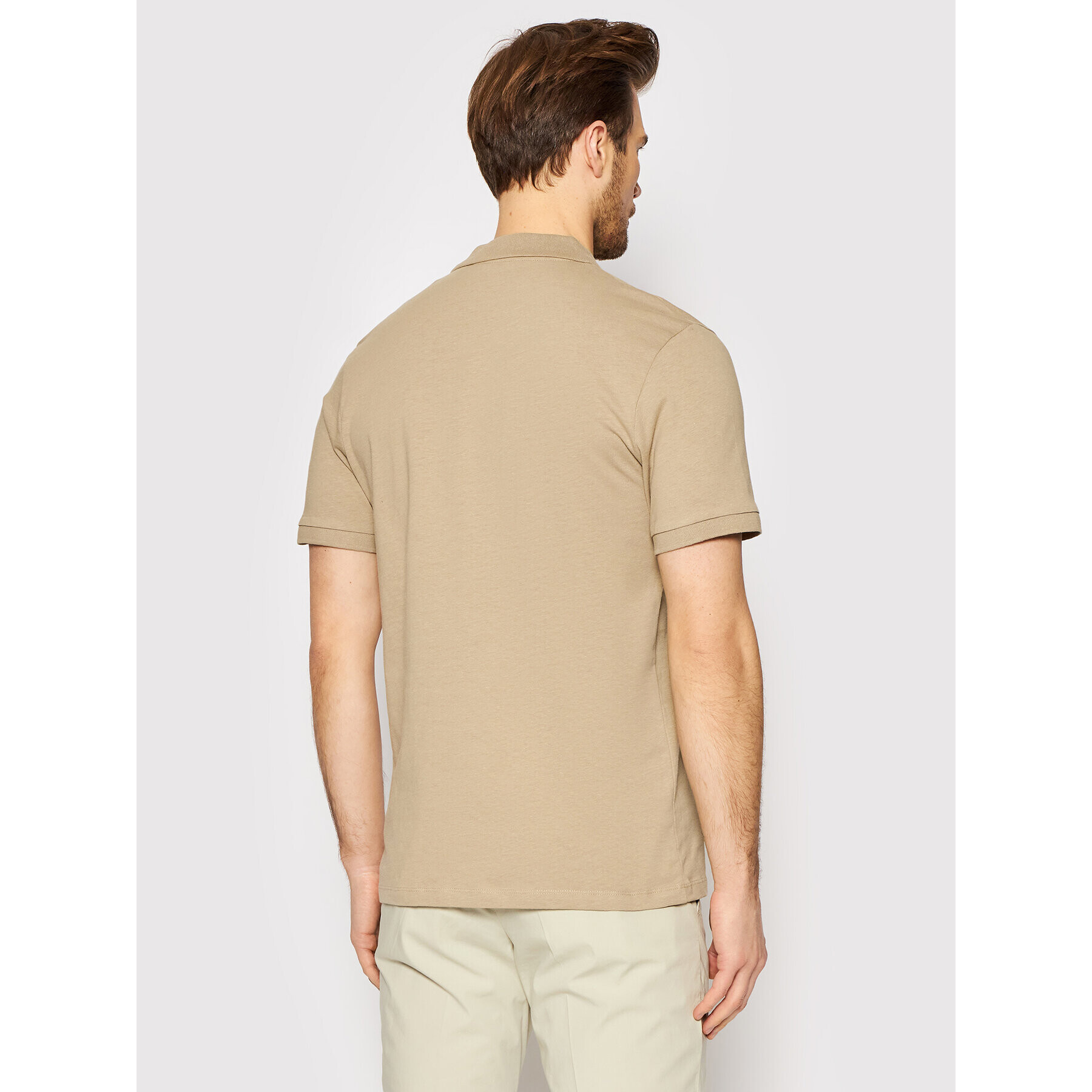 Jack&Jones Тениска с яка и копчета Linen Basic 12199714 Кафяв Regular Fit - Pepit.bg