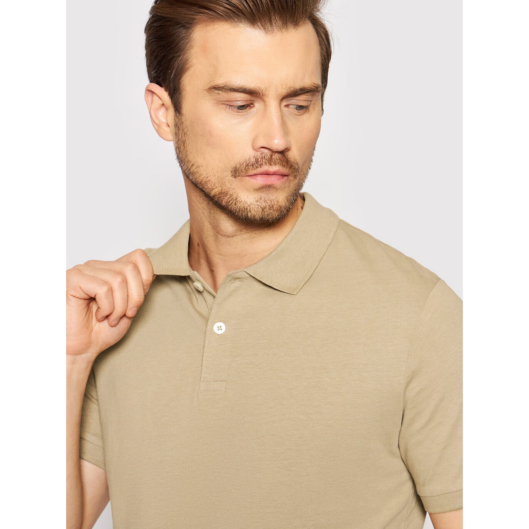 Jack&Jones Тениска с яка и копчета Linen Basic 12199714 Кафяв Regular Fit - Pepit.bg