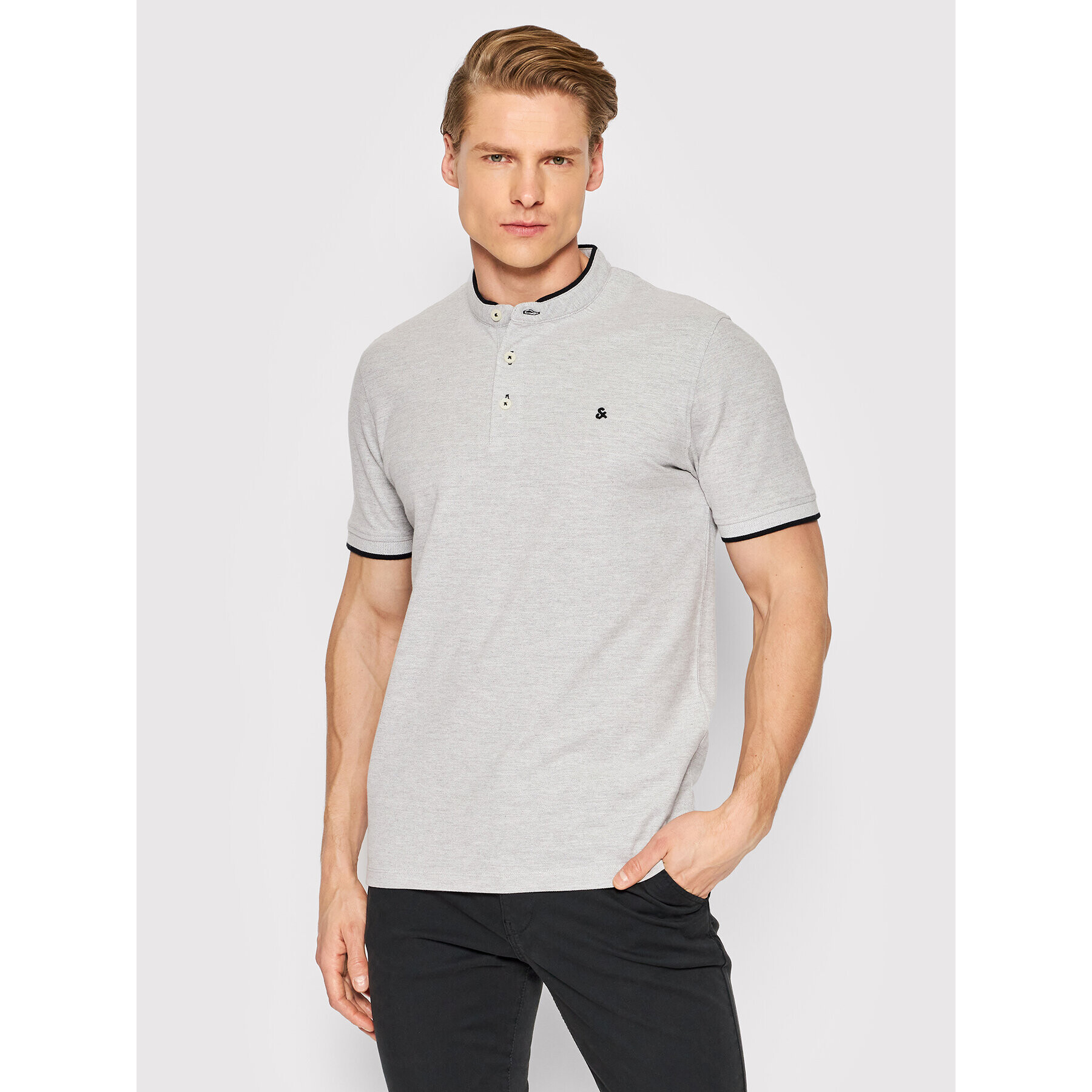 Jack&Jones Тениска с яка и копчета Paulos 12199711 Сив Regular Fit - Pepit.bg