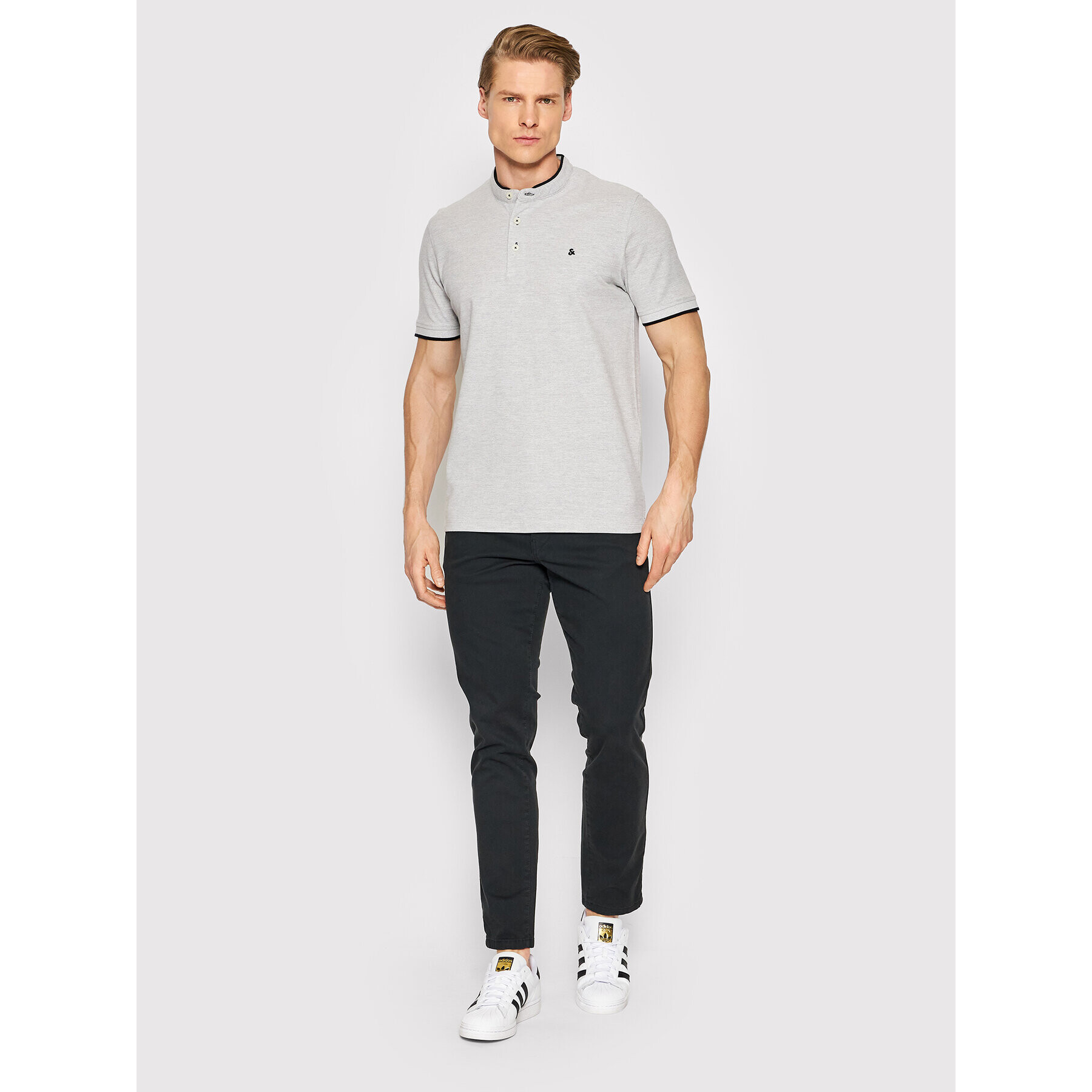 Jack&Jones Тениска с яка и копчета Paulos 12199711 Сив Regular Fit - Pepit.bg