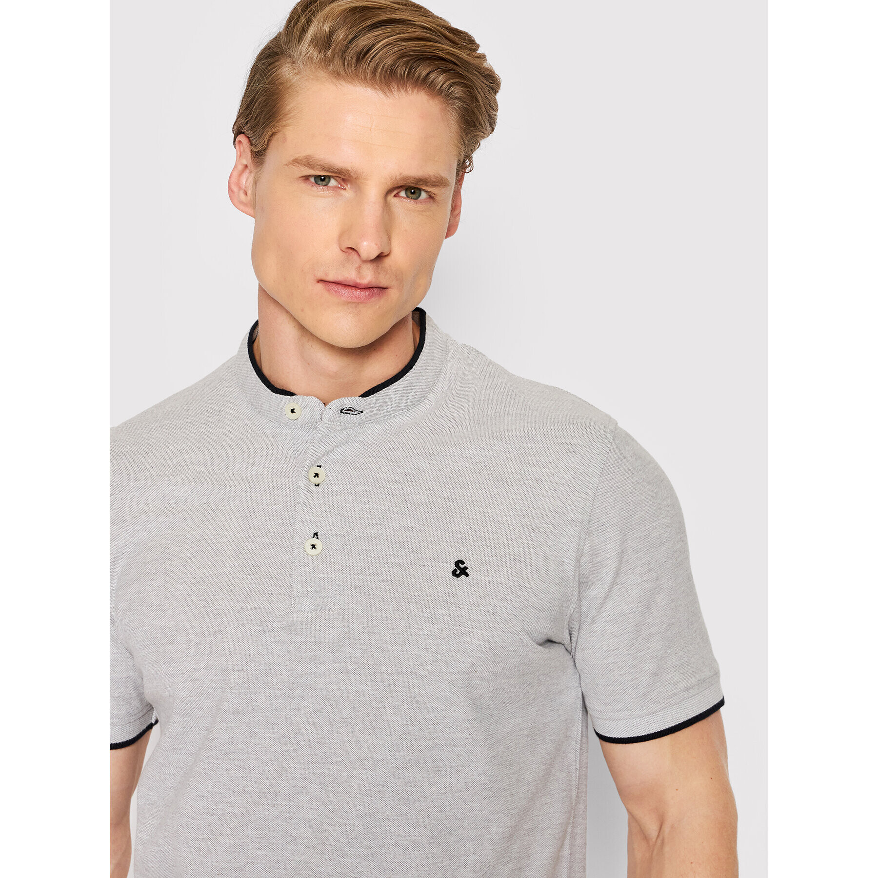 Jack&Jones Тениска с яка и копчета Paulos 12199711 Сив Regular Fit - Pepit.bg