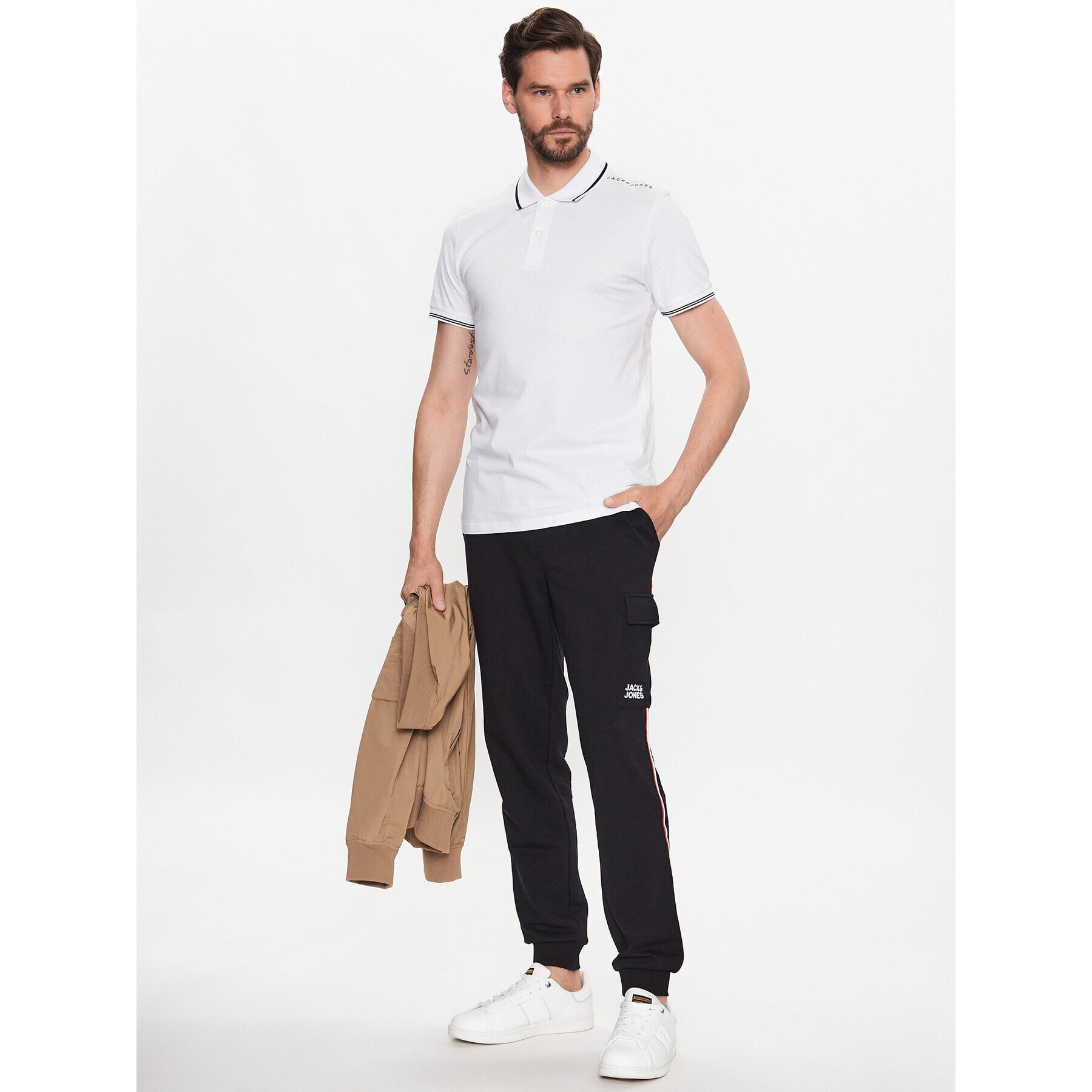 Jack&Jones Тениска с яка и копчета Star 12221708 Бял Regular Fit - Pepit.bg