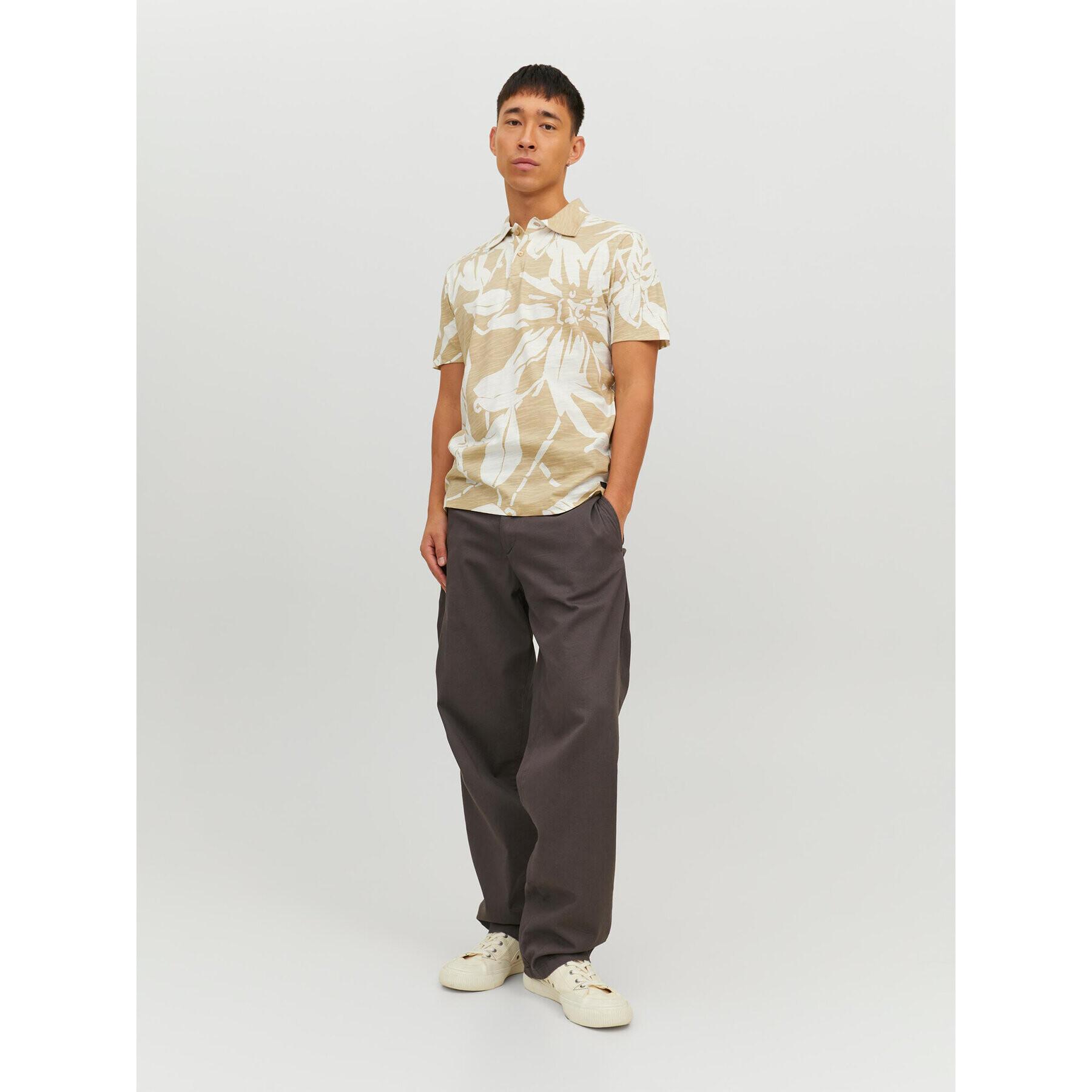 Jack&Jones Тениска с яка и копчета Tropic 12210827 Бежов Regular Fit - Pepit.bg