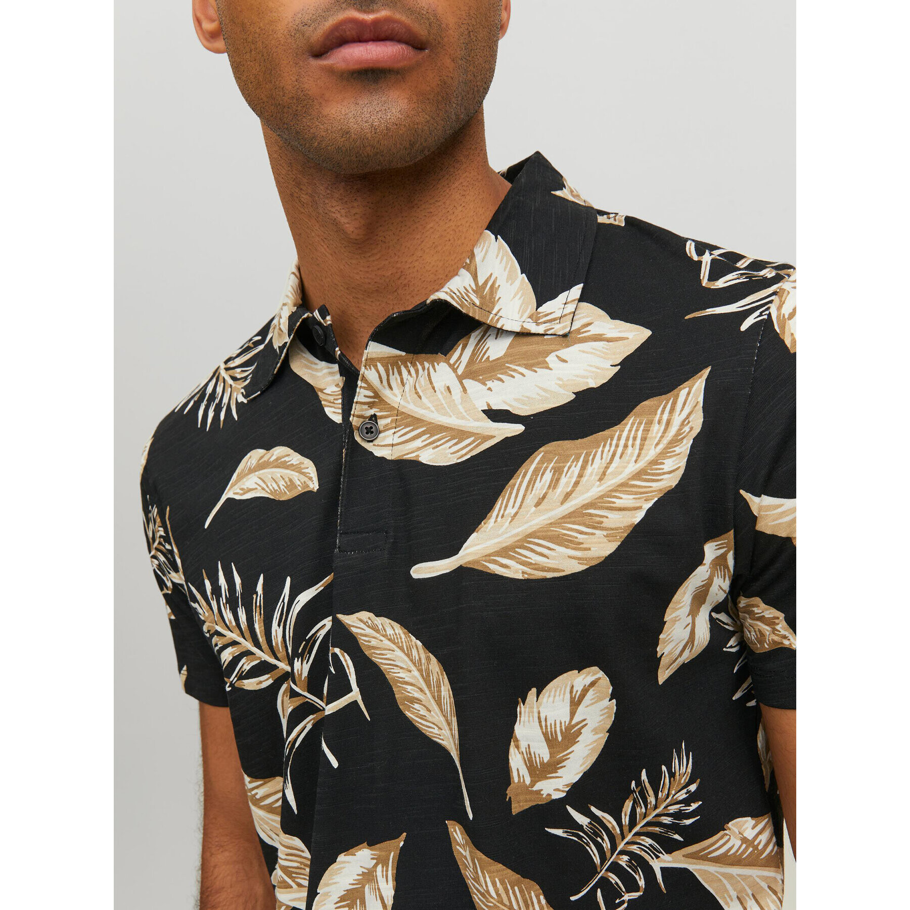 Jack&Jones Тениска с яка и копчета Tropic 12210827 Черен Regular Fit - Pepit.bg