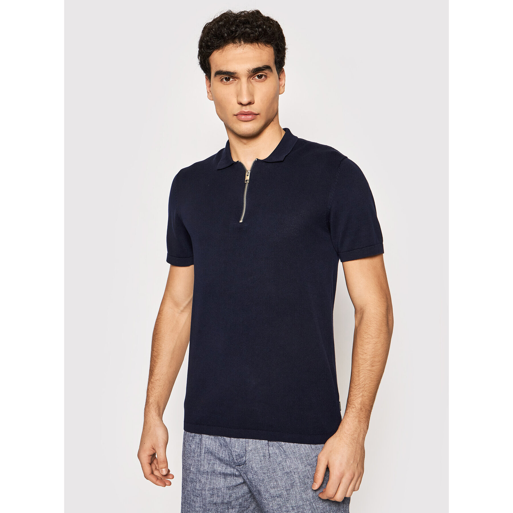 Jack&Jones PREMIUM Тениска с яка и копчета Blabowie 12187456 Тъмносин Regular Fit - Pepit.bg