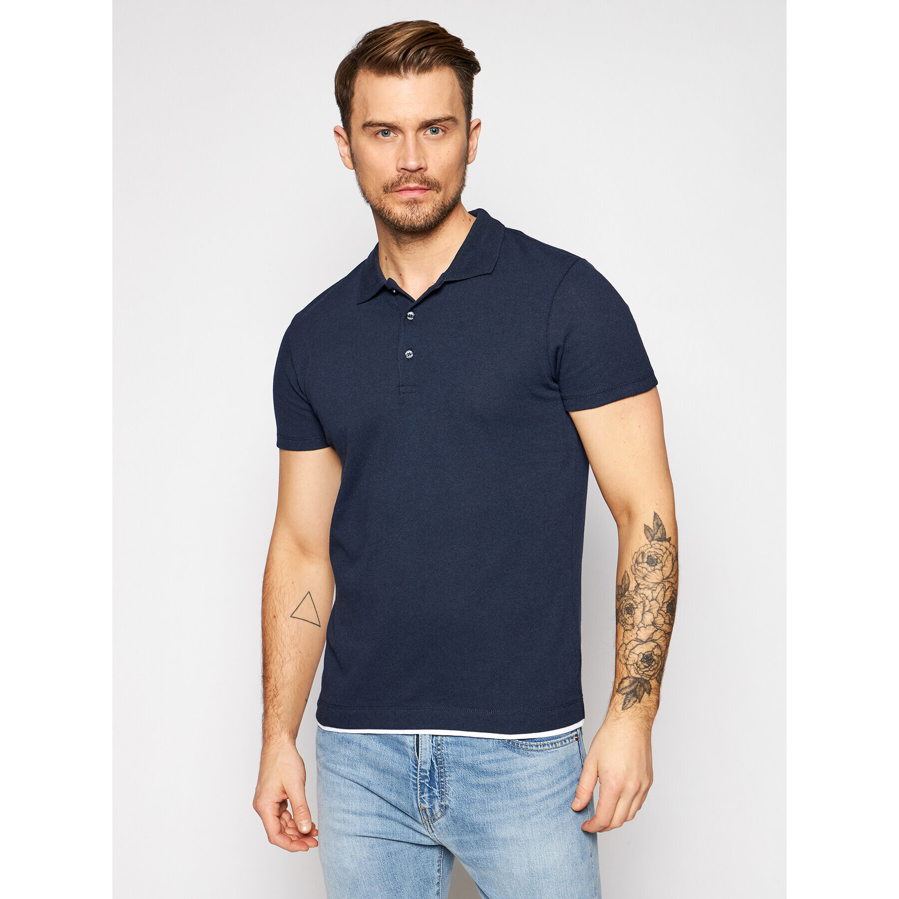 Jack&Jones Тениска с яка и копчета Blajude 12186161 Тъмносин Regular Fit - Pepit.bg