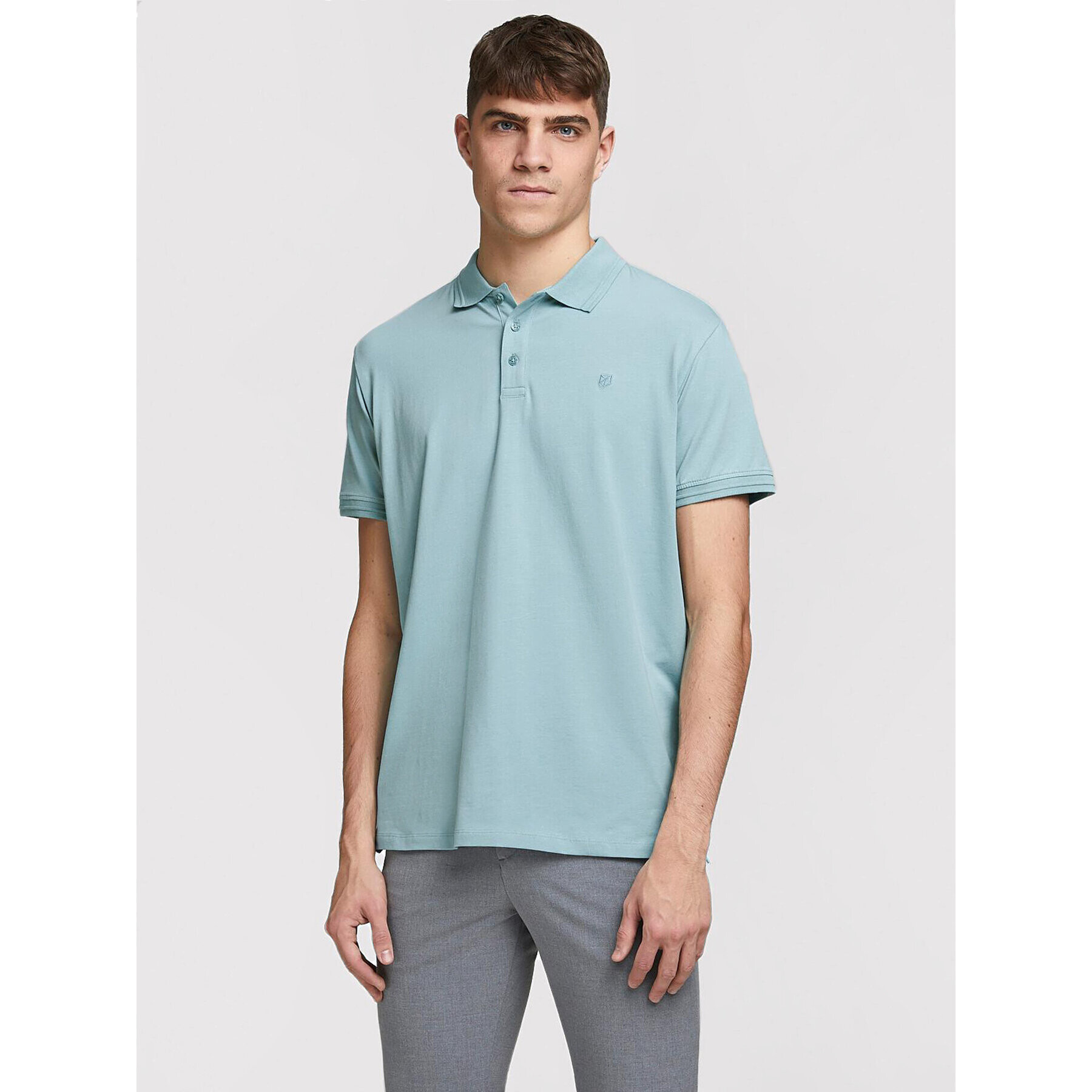 Jack&Jones PREMIUM Тениска с яка и копчета Blalogo Spring 12184709 Син Regular Fit - Pepit.bg