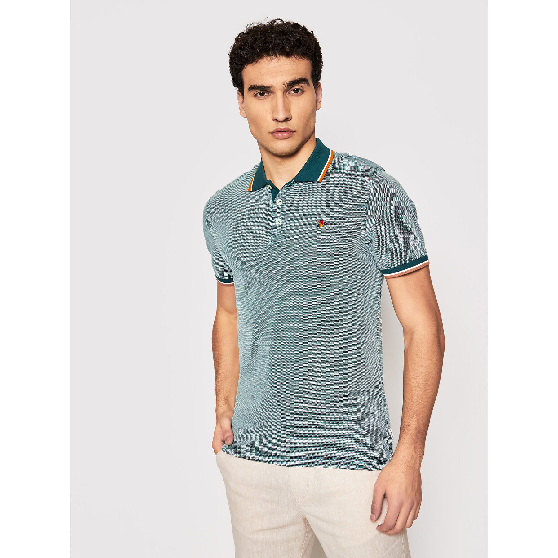 Jack&Jones Тениска с яка и копчета Bluwin 12169064 Зелен Regular Fit - Pepit.bg