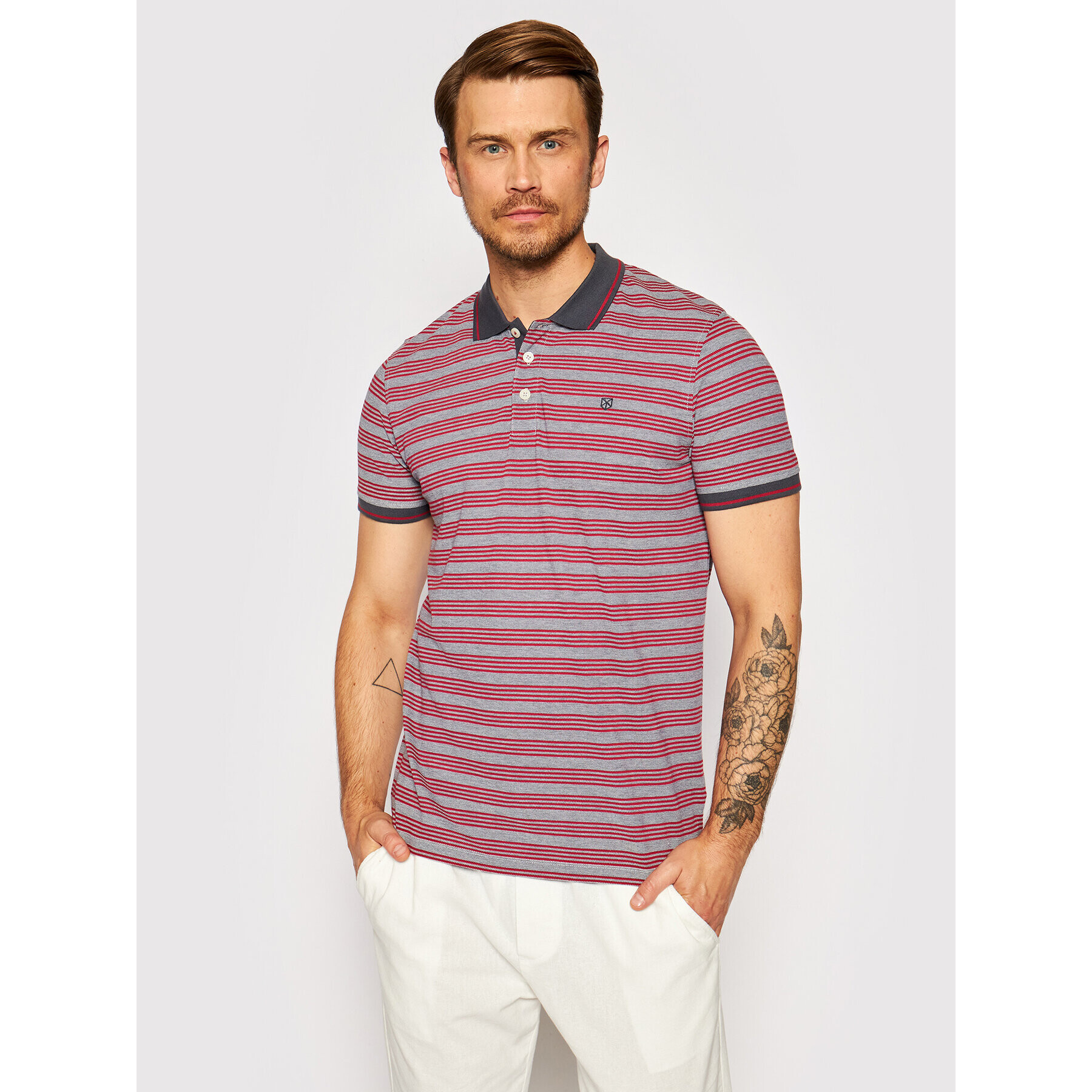 Jack&Jones PREMIUM Тениска с яка и копчета Bluwin 12190262 Червен Regular Fit - Pepit.bg