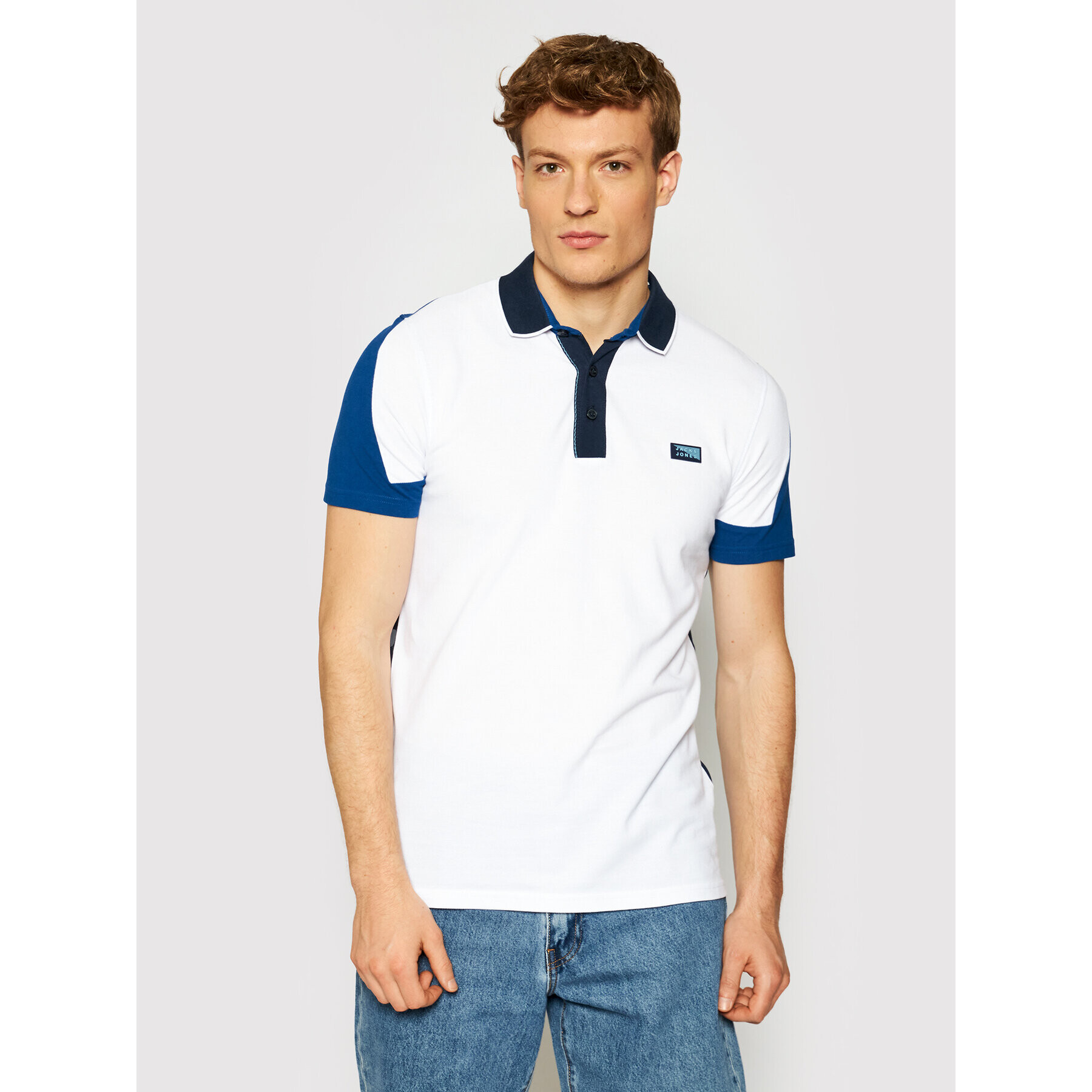 Jack&Jones Тениска с яка и копчета Charming 12185070 Син Slim Fit - Pepit.bg