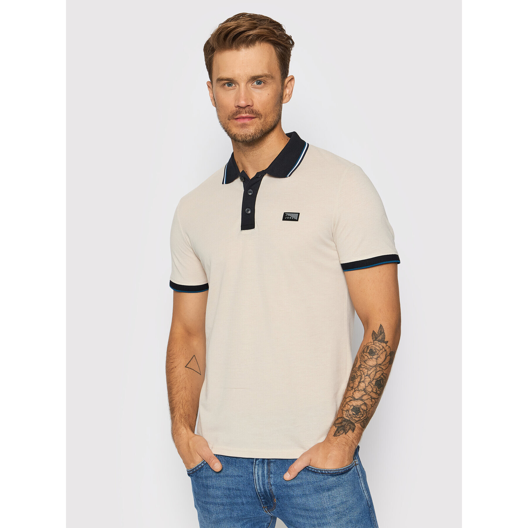 Jack&Jones Тениска с яка и копчета Charming 12187924 Бежов Regular Fit - Pepit.bg