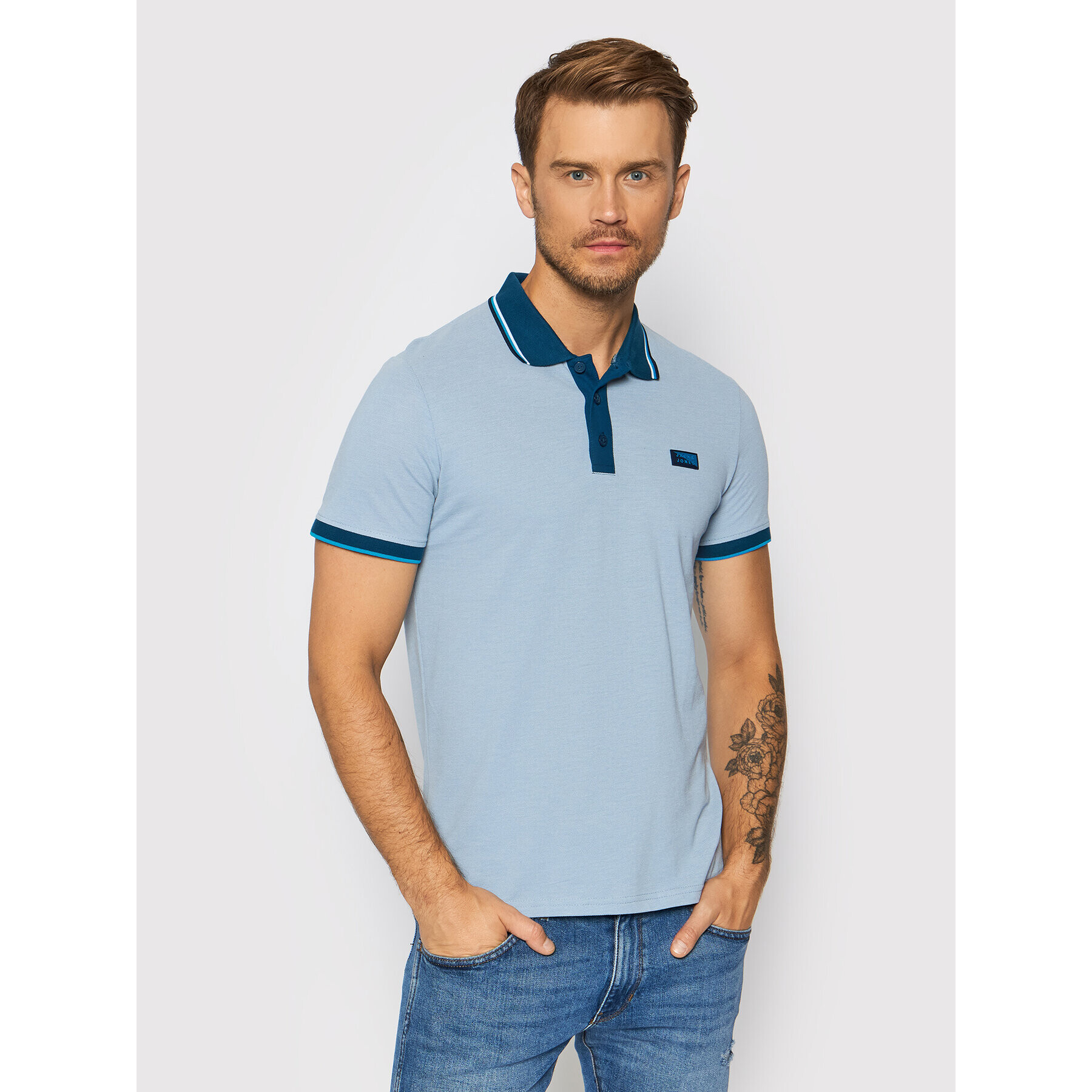 Jack&Jones Тениска с яка и копчета Charming 12187924 Син Regular Fit - Pepit.bg