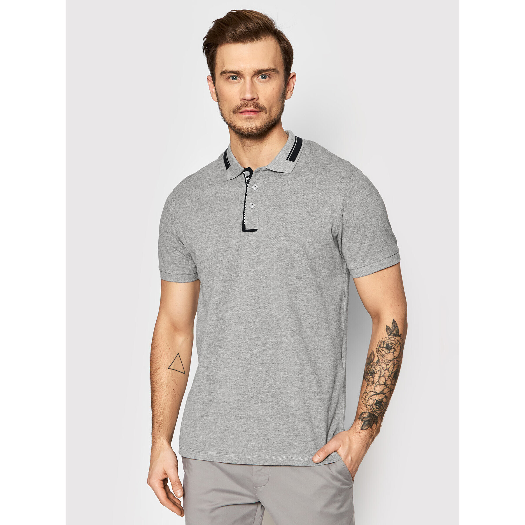 Jack&Jones Тениска с яка и копчета Cut 12200444 Сив Regular Fit - Pepit.bg