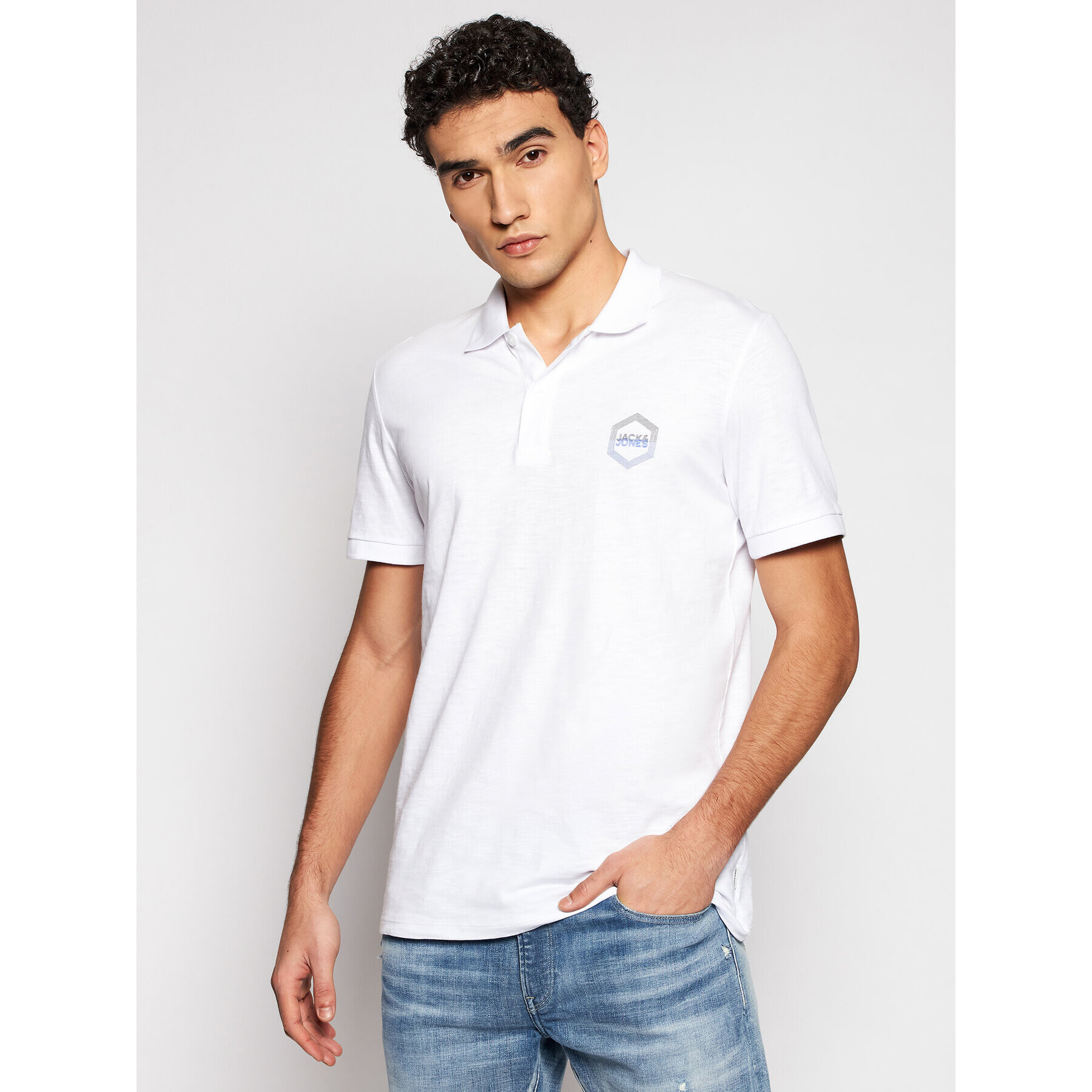 Jack&Jones Тениска с яка и копчета Elight 12182651 Бял Regular Fit - Pepit.bg