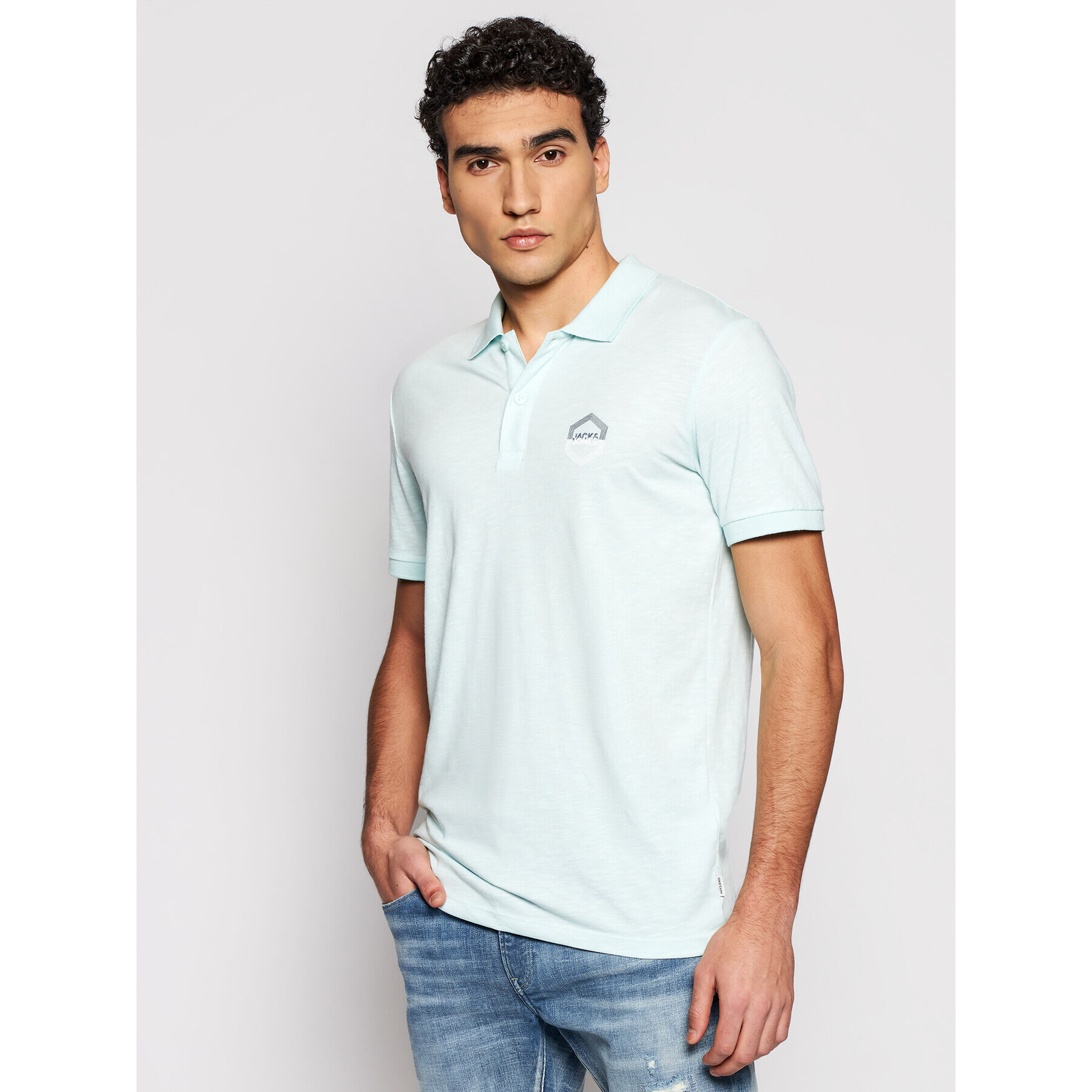 Jack&Jones Тениска с яка и копчета Elight 12182651 Зелен Regular Fit - Pepit.bg