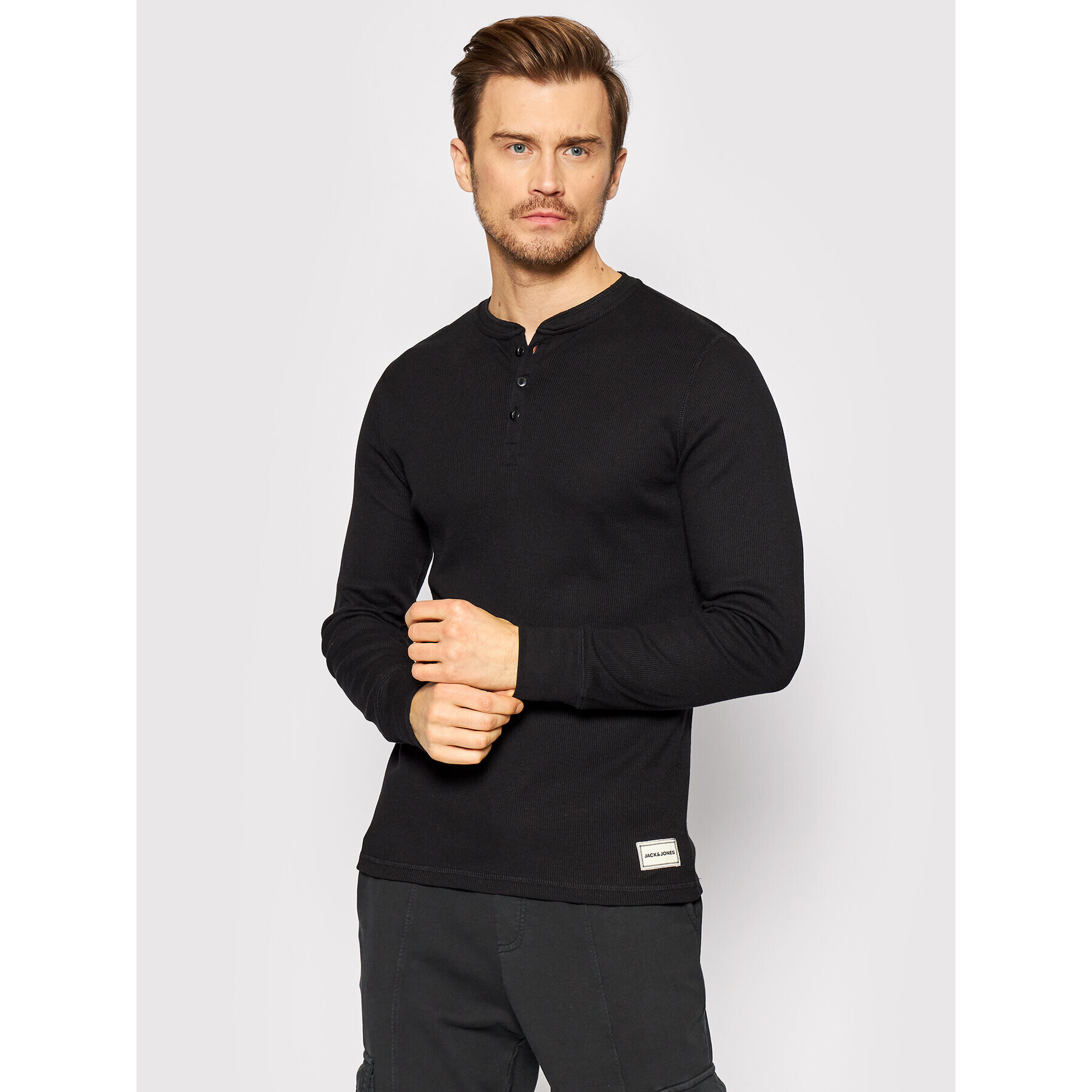 Jack&Jones Тениска с яка и копчета Henrik 12188377 Черен Regular Fit - Pepit.bg