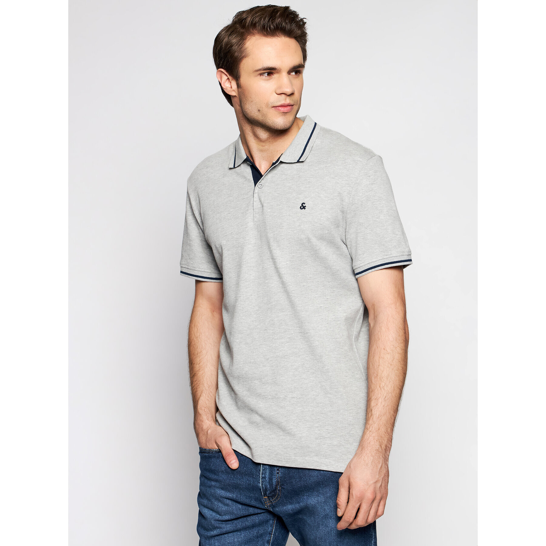 Jack&Jones Тениска с яка и копчета Jersey 12180891 Сив Regular Fit - Pepit.bg