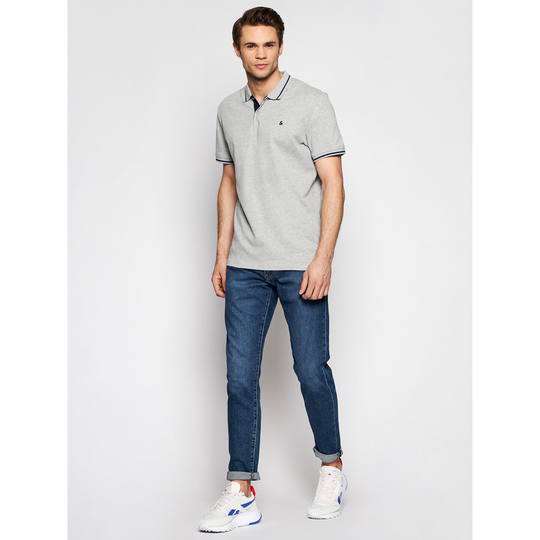 Jack&Jones Тениска с яка и копчета Jersey 12180891 Сив Regular Fit - Pepit.bg