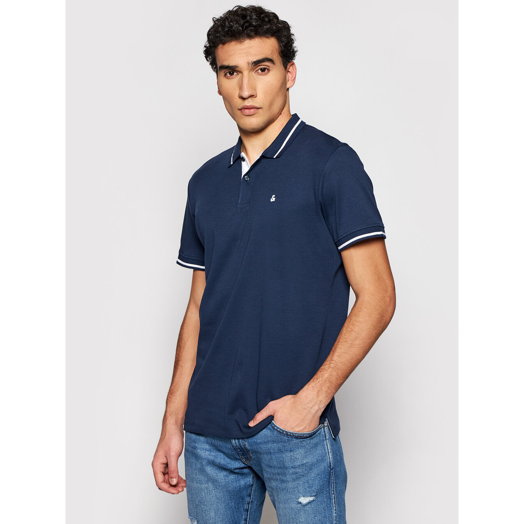 Jack&Jones Тениска с яка и копчета Jersey 12180891 Тъмносин Regular Fit - Pepit.bg