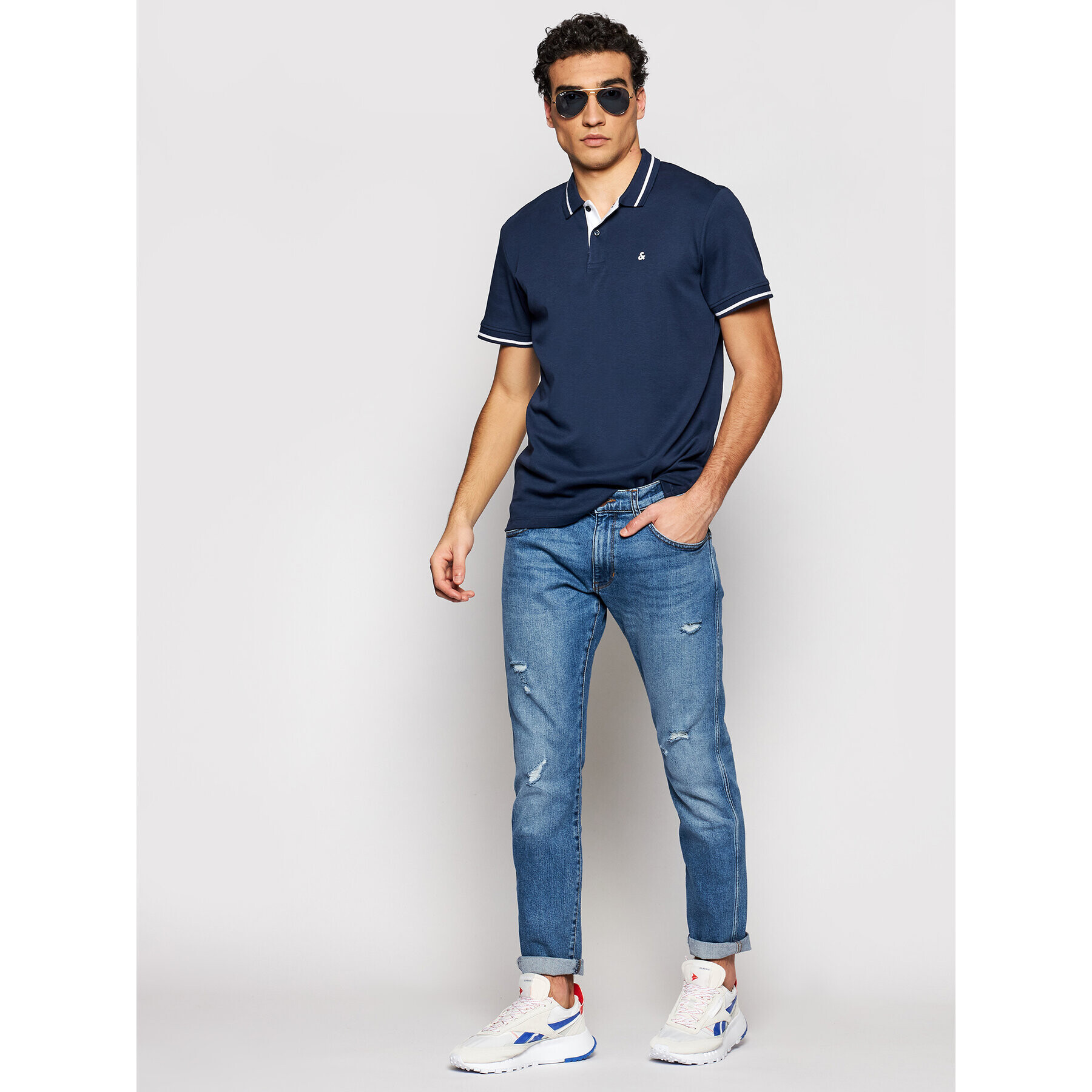 Jack&Jones Тениска с яка и копчета Jersey 12180891 Тъмносин Regular Fit - Pepit.bg