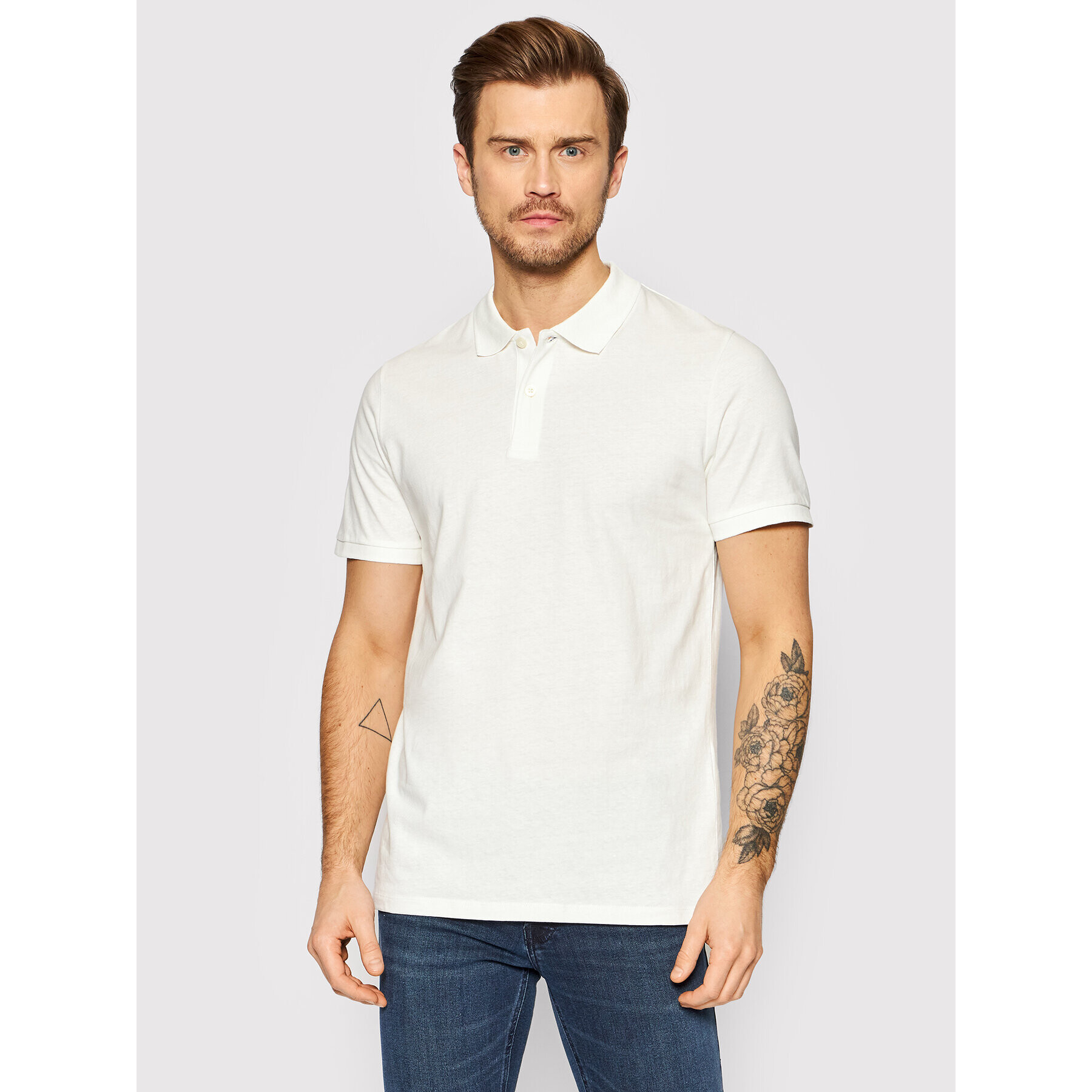 Jack&Jones Тениска с яка и копчета Linen Basic 12199714 Бял Regular Fit - Pepit.bg