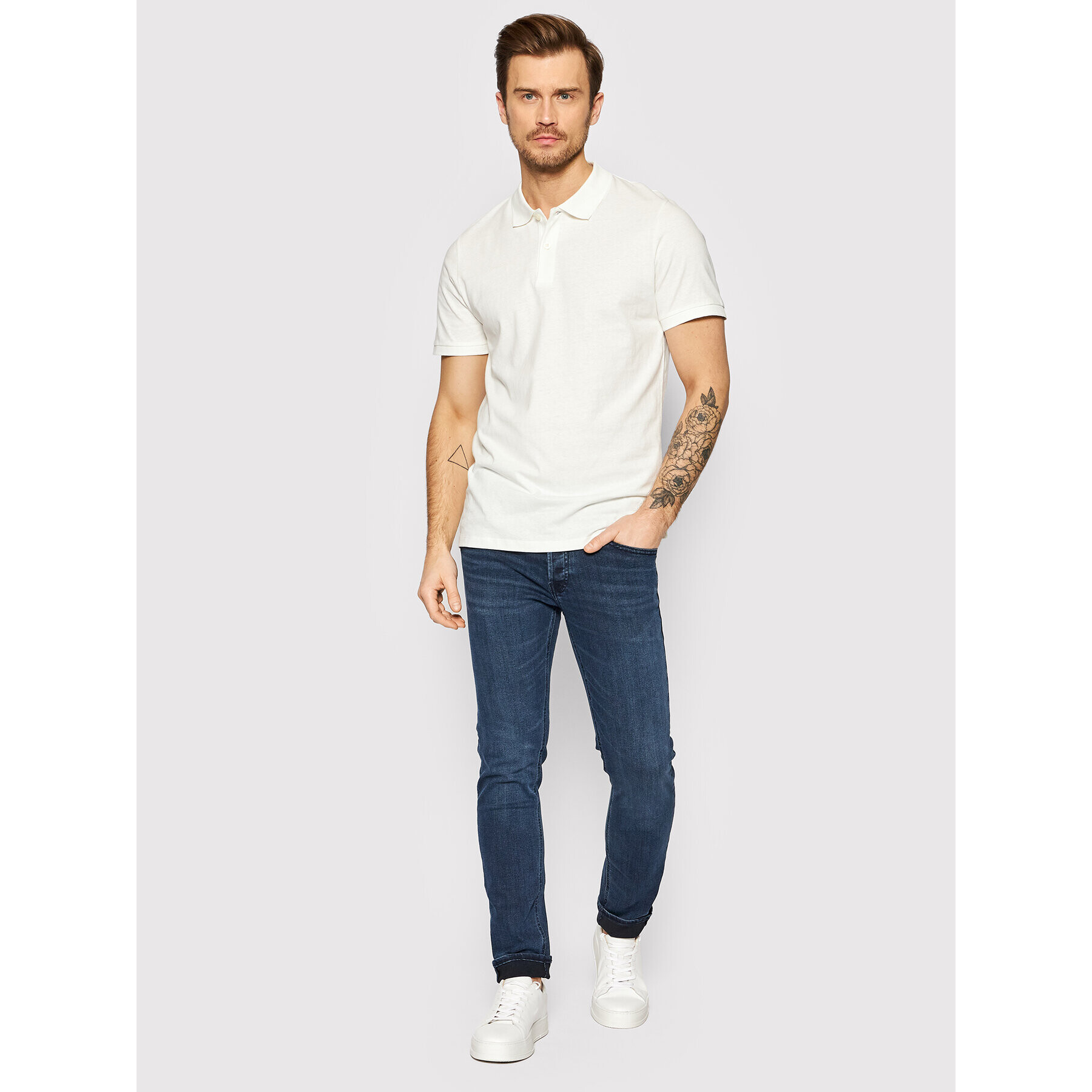 Jack&Jones Тениска с яка и копчета Linen Basic 12199714 Бял Regular Fit - Pepit.bg