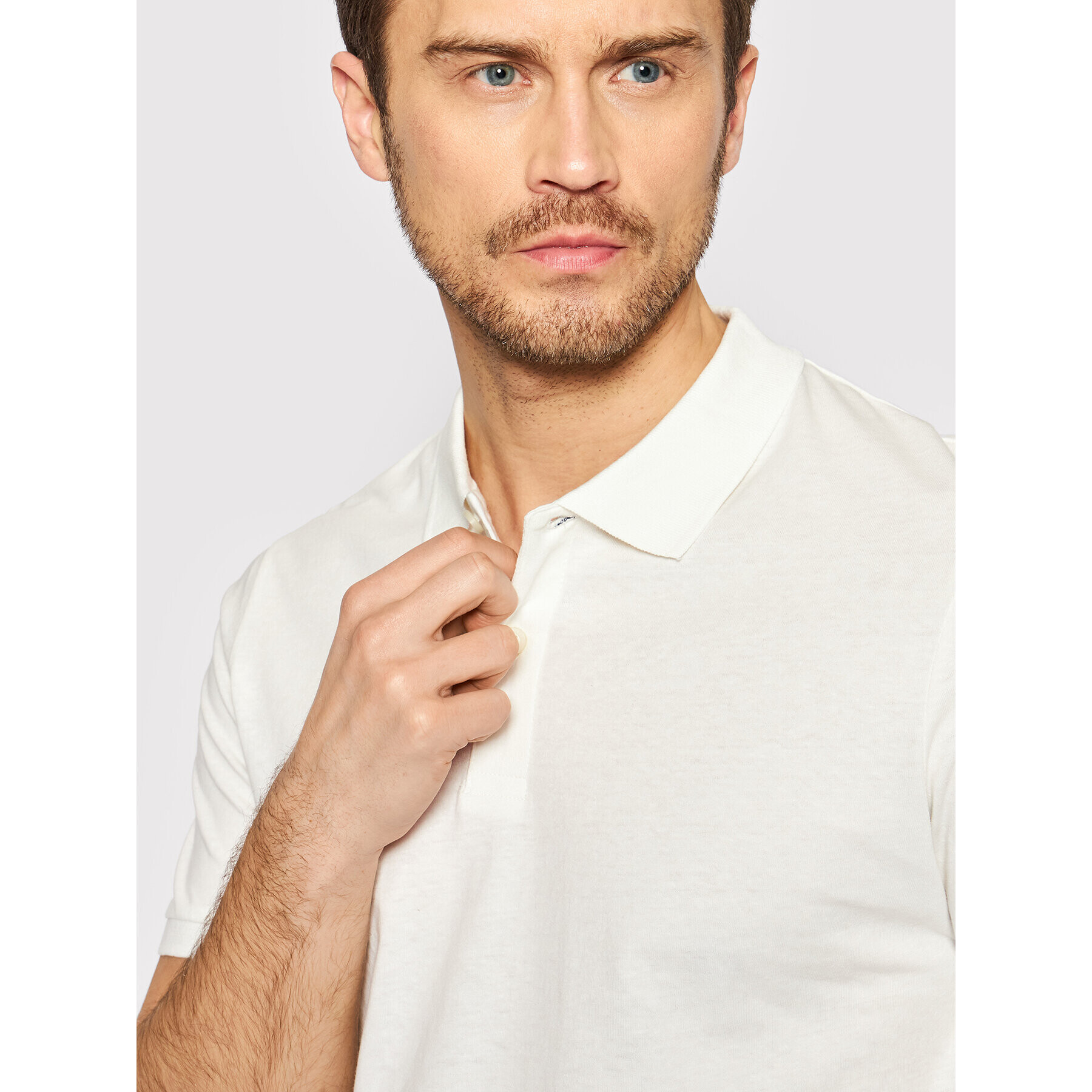 Jack&Jones Тениска с яка и копчета Linen Basic 12199714 Бял Regular Fit - Pepit.bg