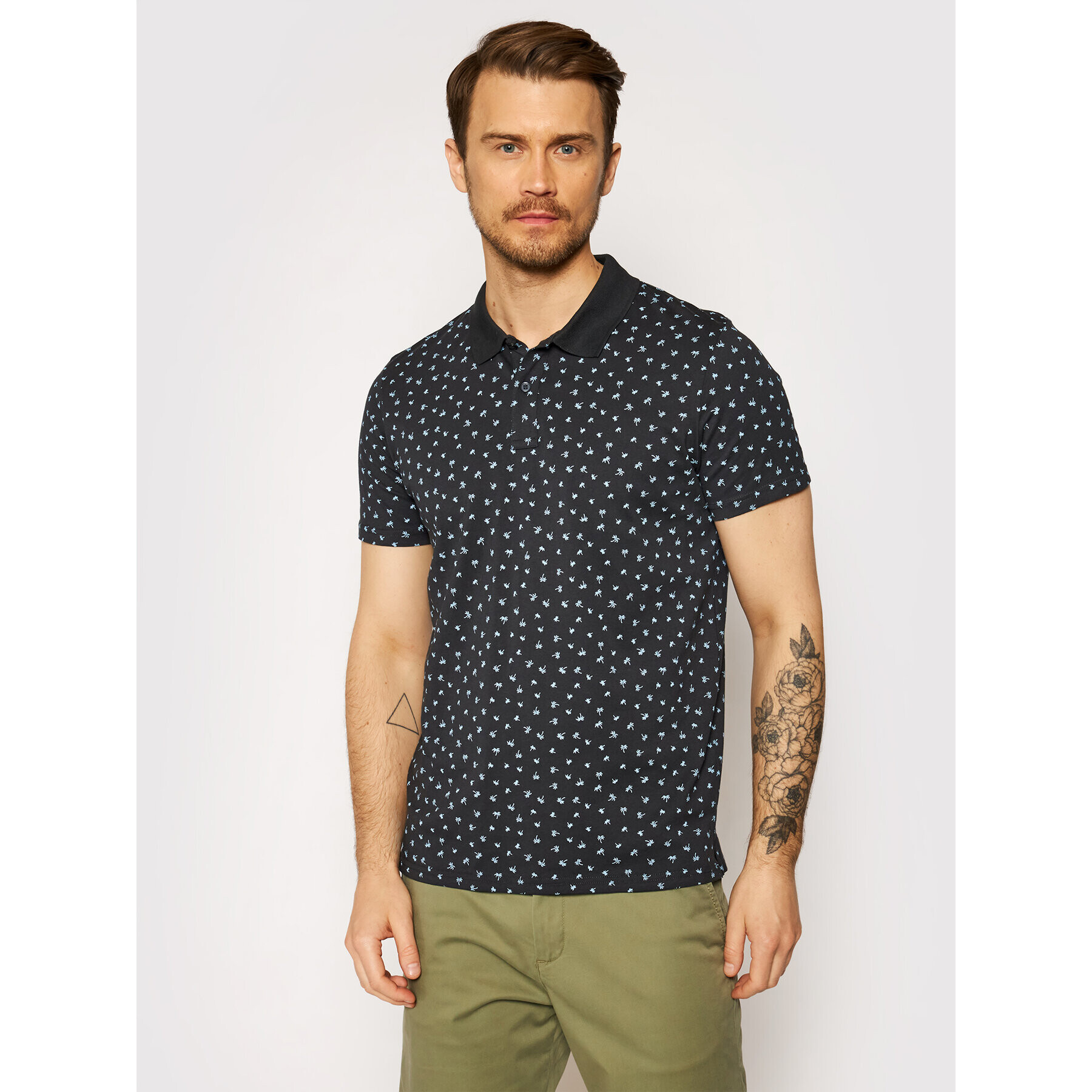 Jack&Jones Тениска с яка и копчета Minimal Aop 12182881 Тъмносин Regular Fit - Pepit.bg