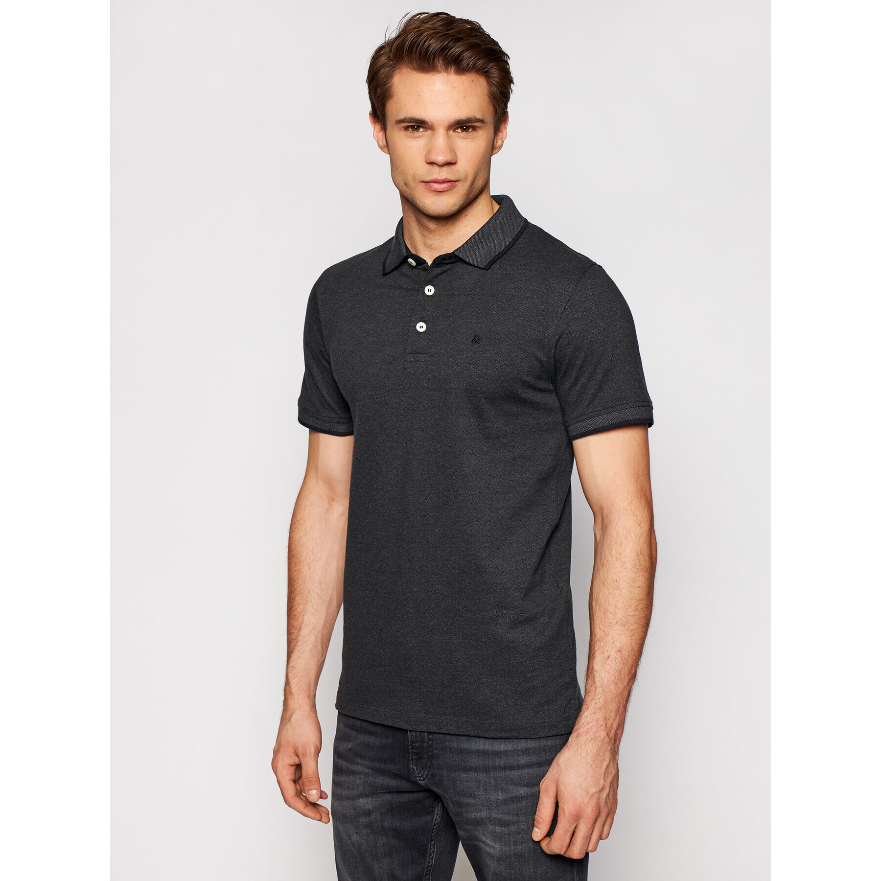 Jack&Jones Тениска с яка и копчета Paulos 12136668 Черен Slim Fit - Pepit.bg