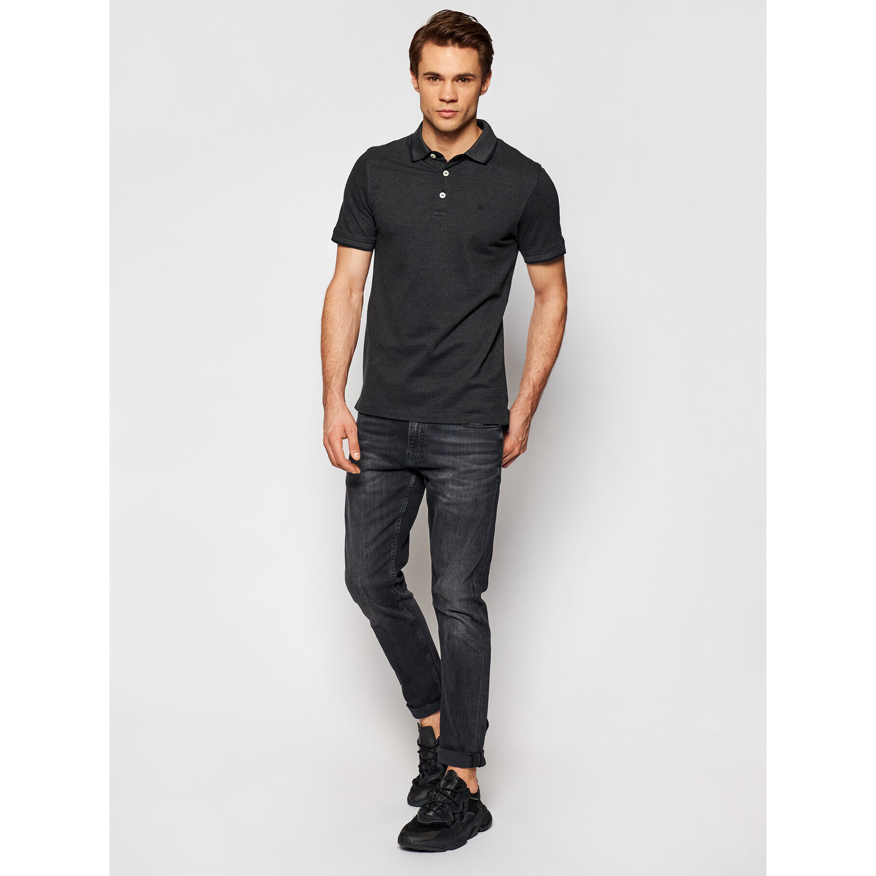 Jack&Jones Тениска с яка и копчета Paulos 12136668 Черен Slim Fit - Pepit.bg