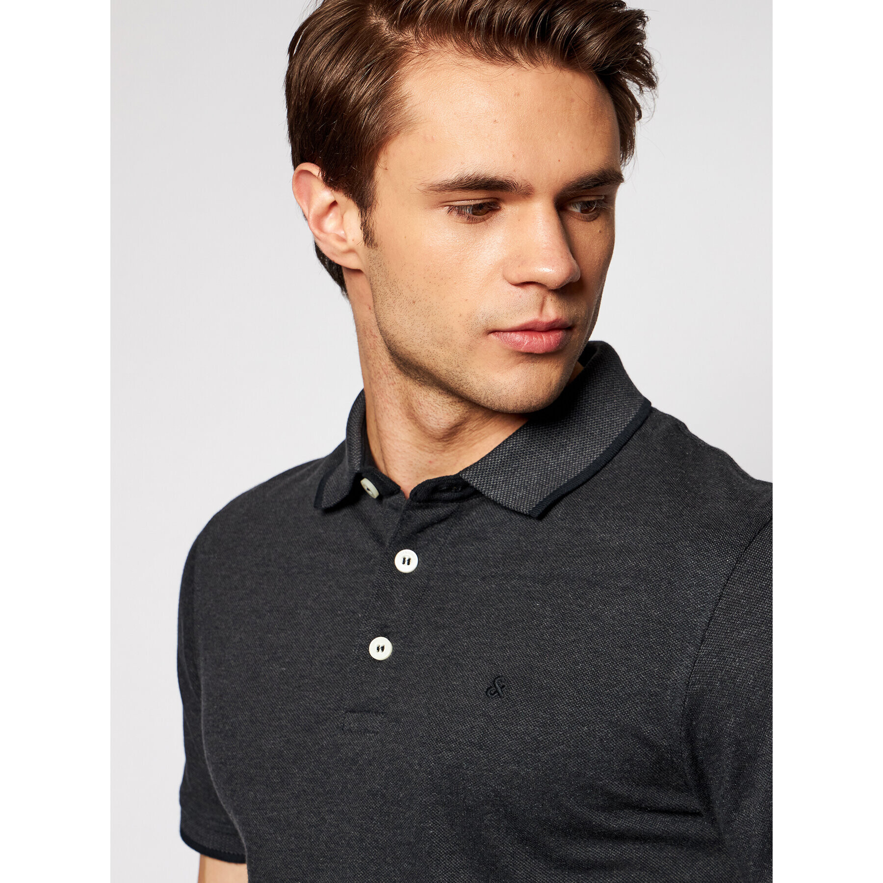 Jack&Jones Тениска с яка и копчета Paulos 12136668 Черен Slim Fit - Pepit.bg