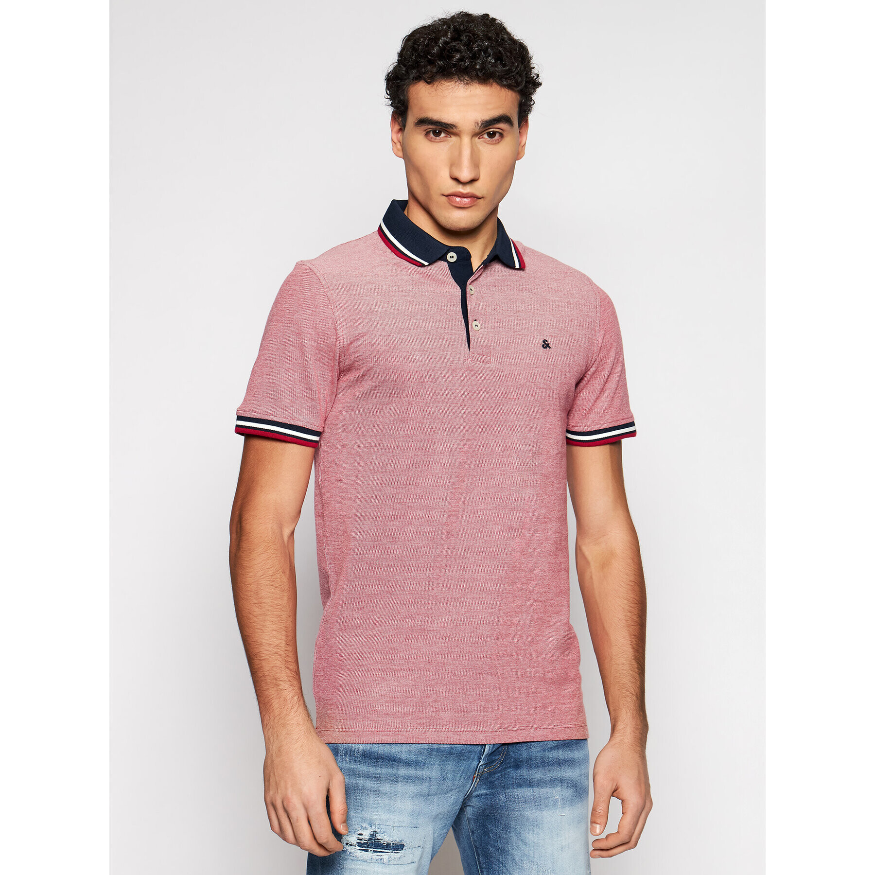 Jack&Jones Тениска с яка и копчета Paulos 12136668 Червен Slim Fit - Pepit.bg