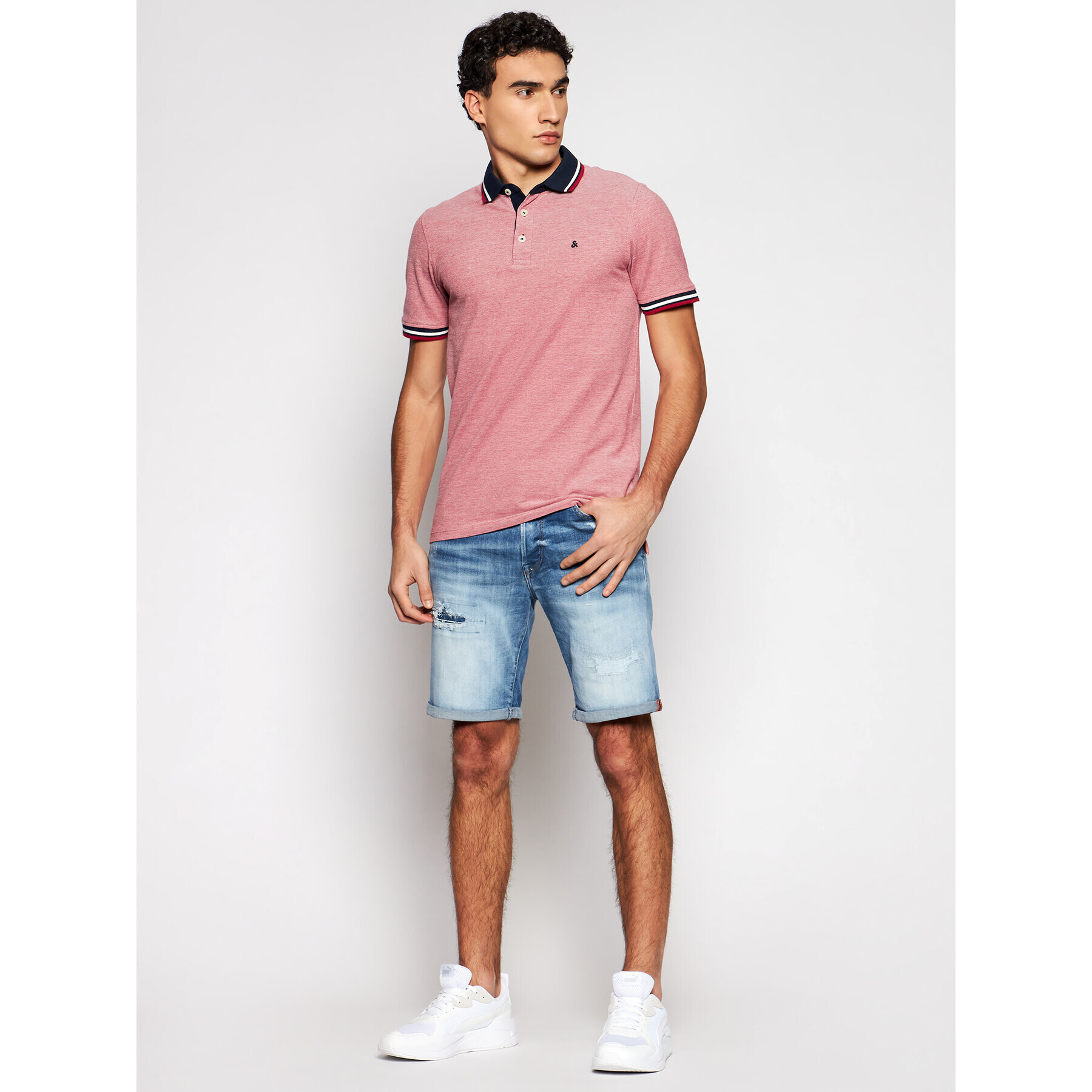 Jack&Jones Тениска с яка и копчета Paulos 12136668 Червен Slim Fit - Pepit.bg