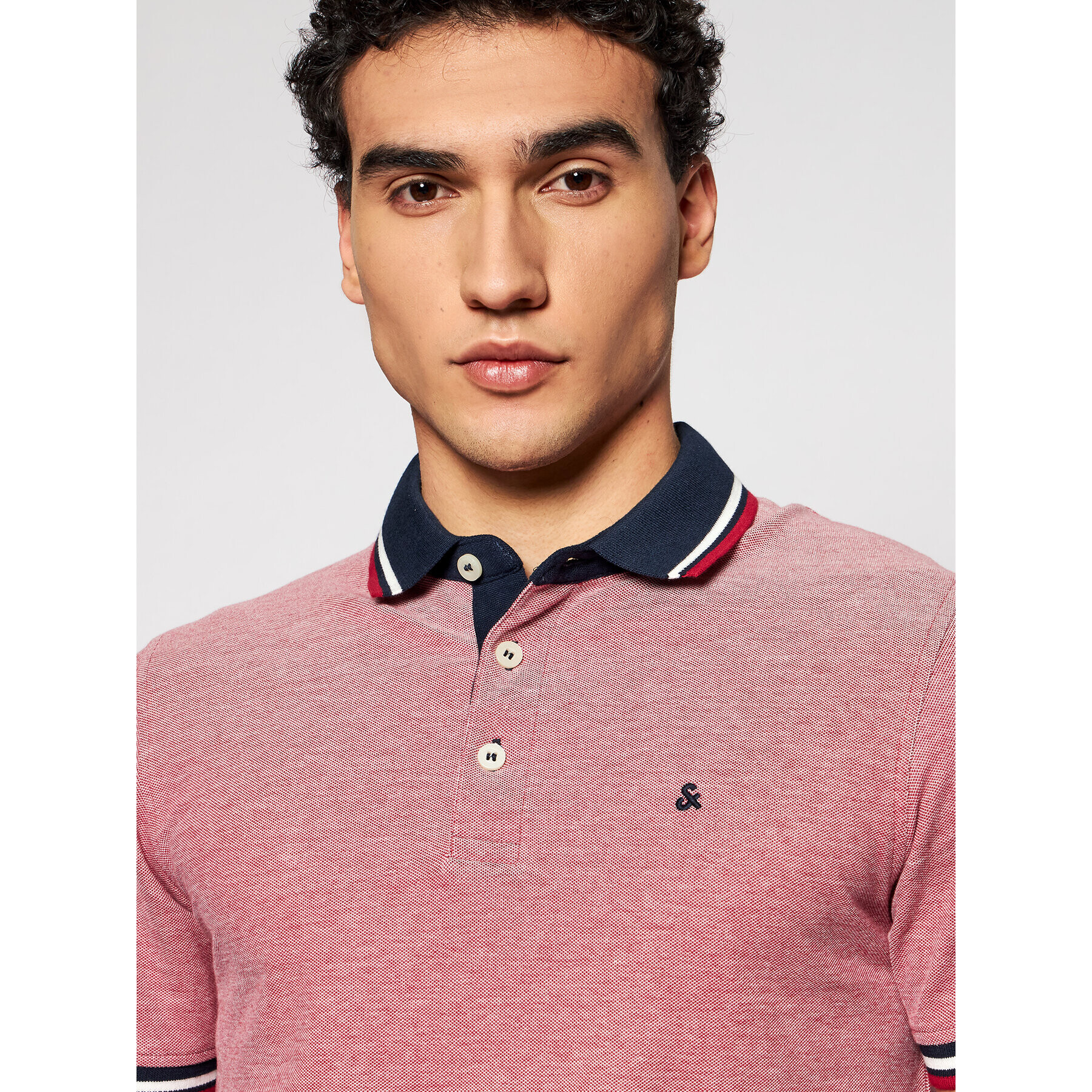 Jack&Jones Тениска с яка и копчета Paulos 12136668 Червен Slim Fit - Pepit.bg