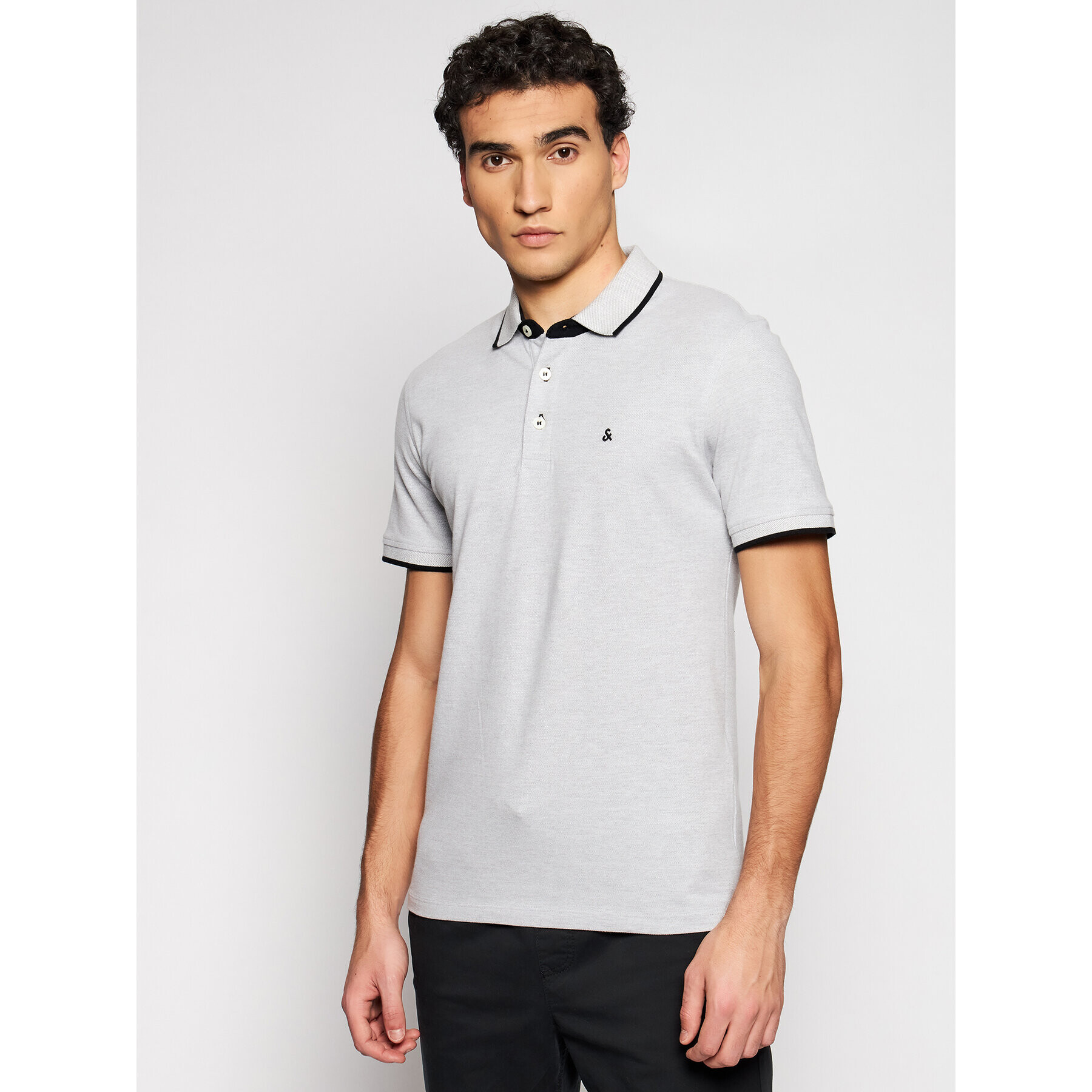 Jack&Jones Тениска с яка и копчета Paulos 12136668 Сив Slim Fit - Pepit.bg