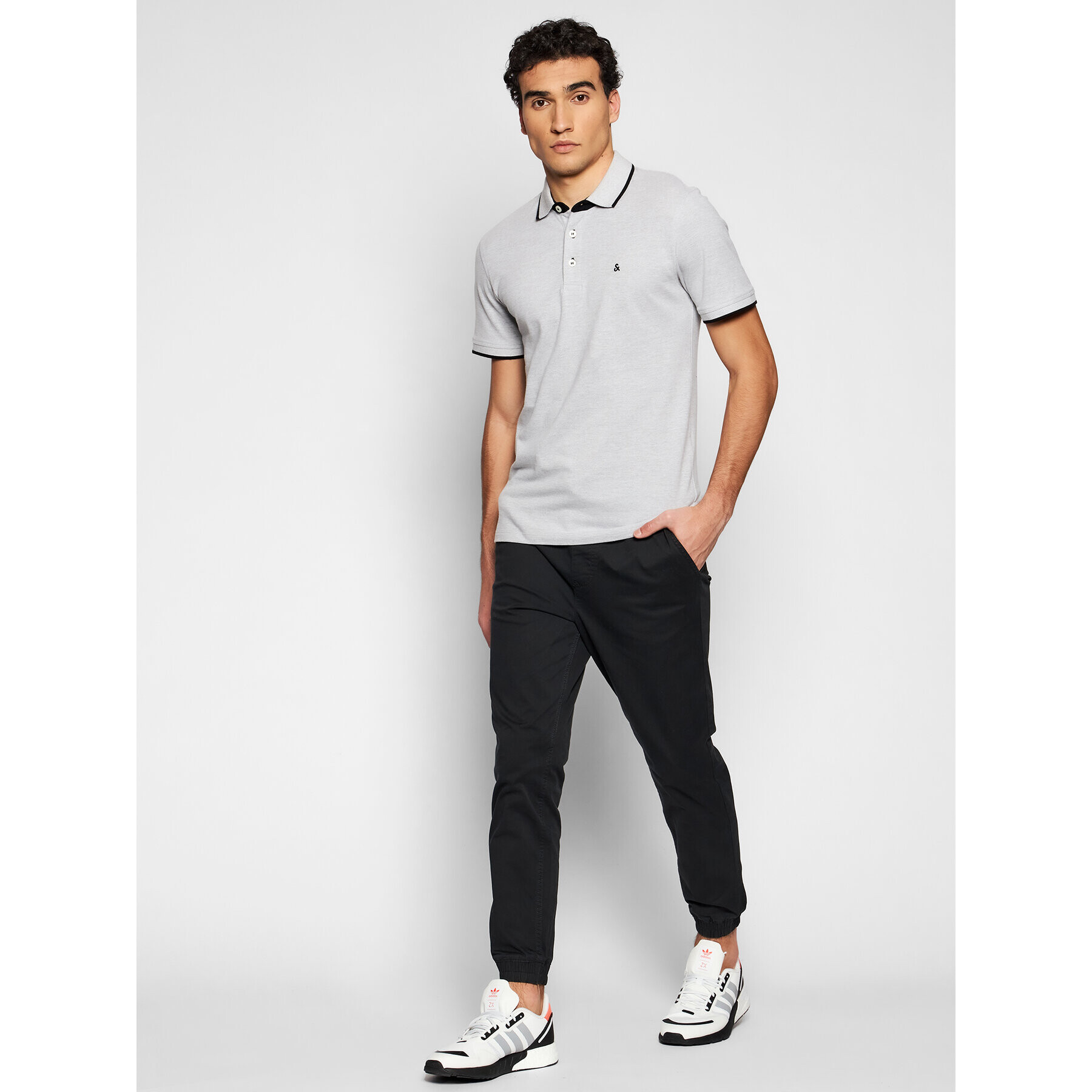 Jack&Jones Тениска с яка и копчета Paulos 12136668 Сив Slim Fit - Pepit.bg