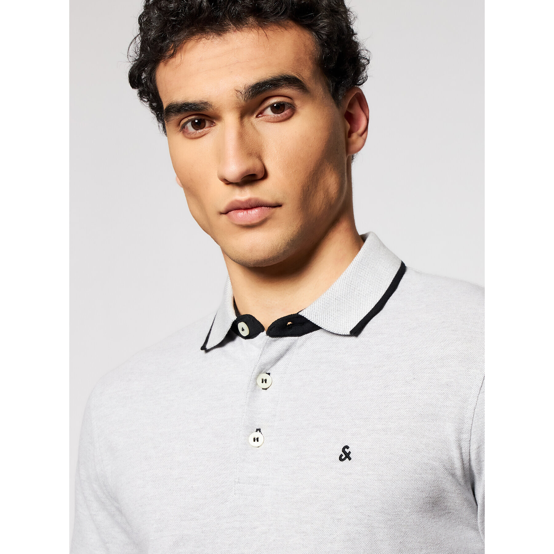 Jack&Jones Тениска с яка и копчета Paulos 12136668 Сив Slim Fit - Pepit.bg