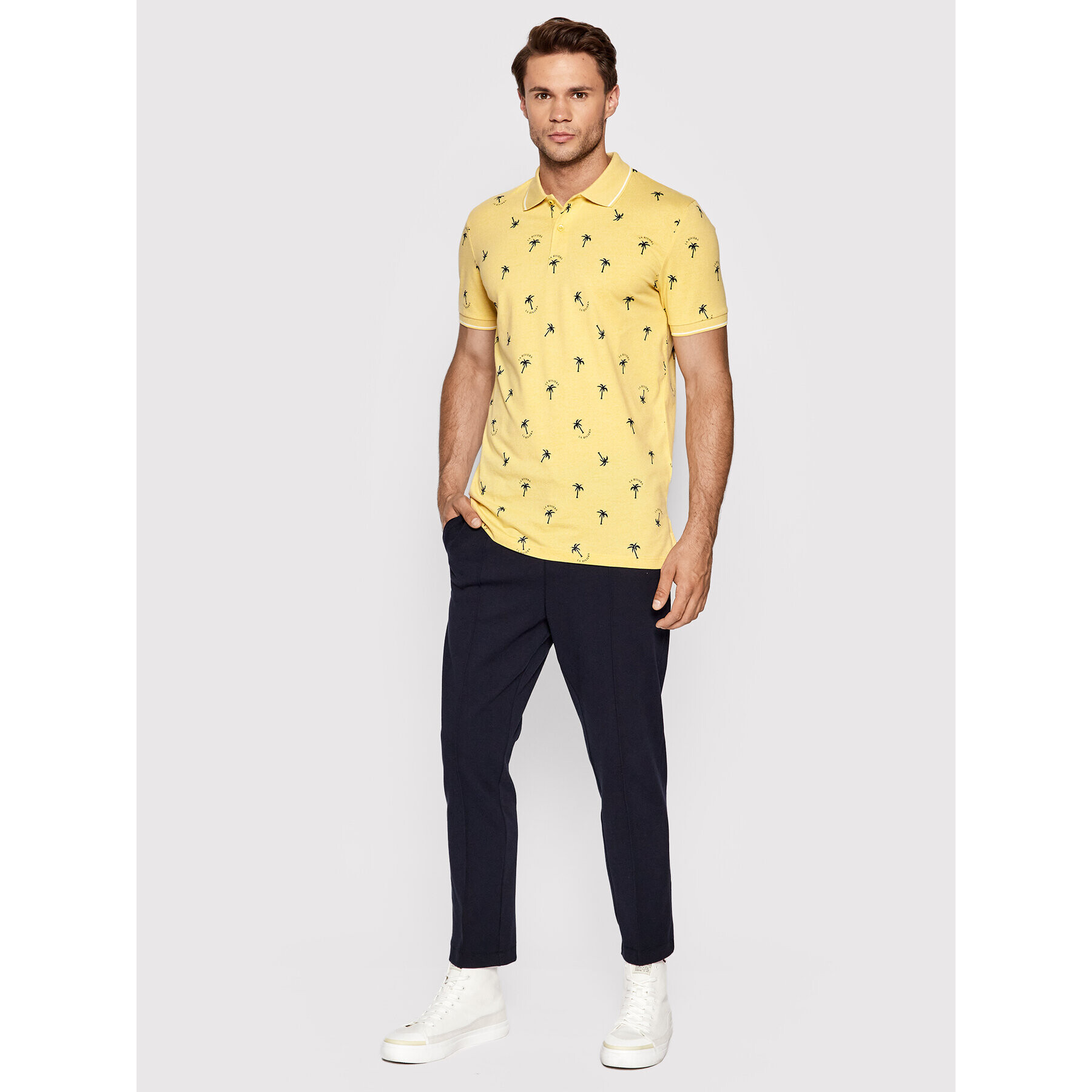 Jack&Jones Тениска с яка и копчета Positano 12209853 Жълт Regular Fit - Pepit.bg