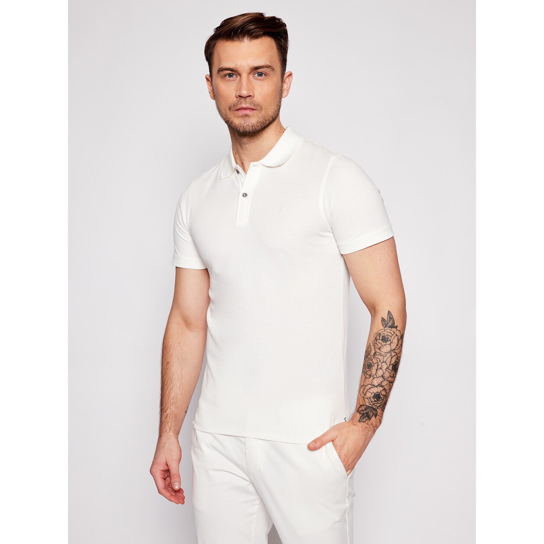 Jack&Jones Тениска с яка и копчета Washed Polo 12180890 Бял Slim Fit - Pepit.bg