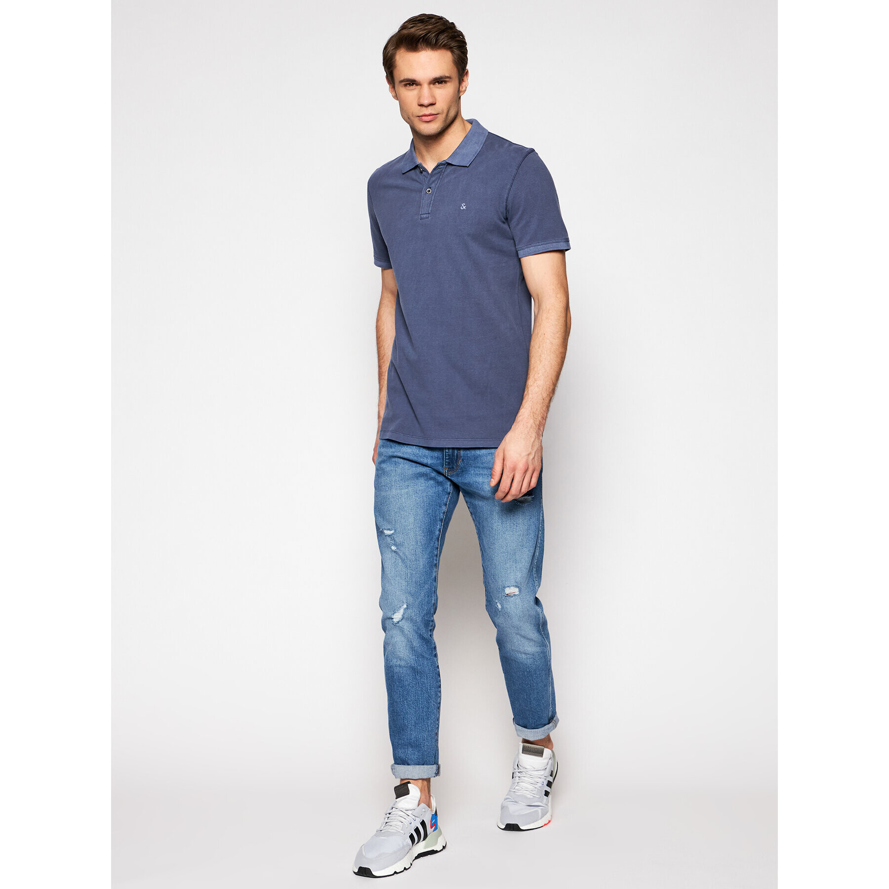 Jack&Jones Тениска с яка и копчета Washed Polo 12180890 Тъмносин Slim Fit - Pepit.bg