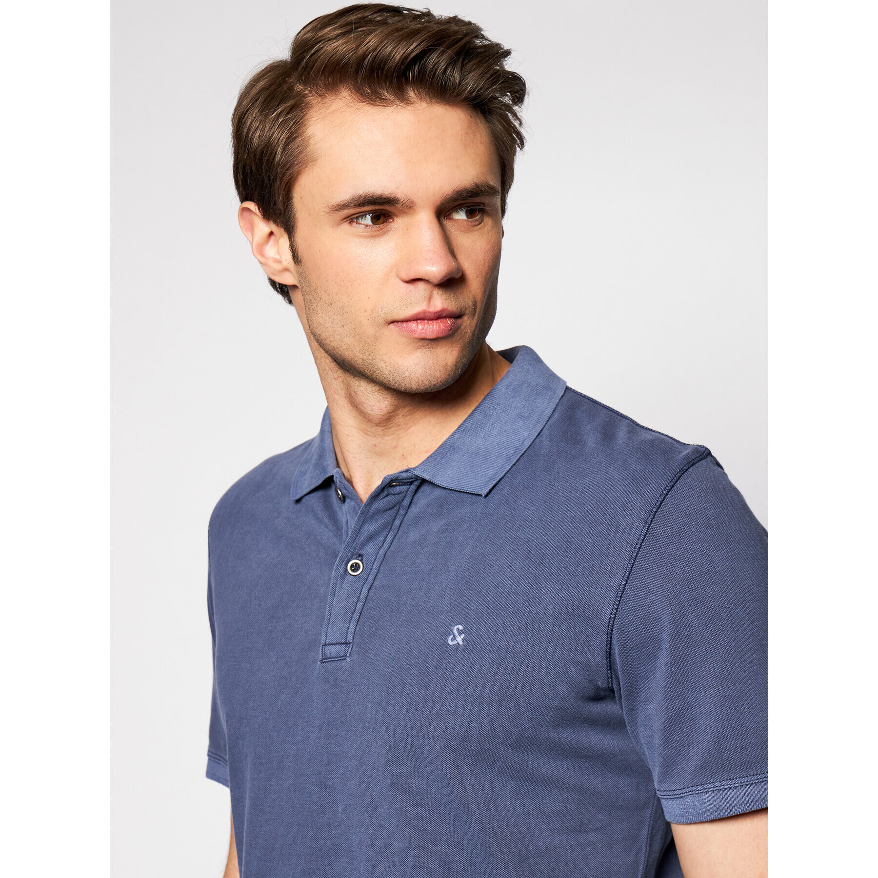 Jack&Jones Тениска с яка и копчета Washed Polo 12180890 Тъмносин Slim Fit - Pepit.bg